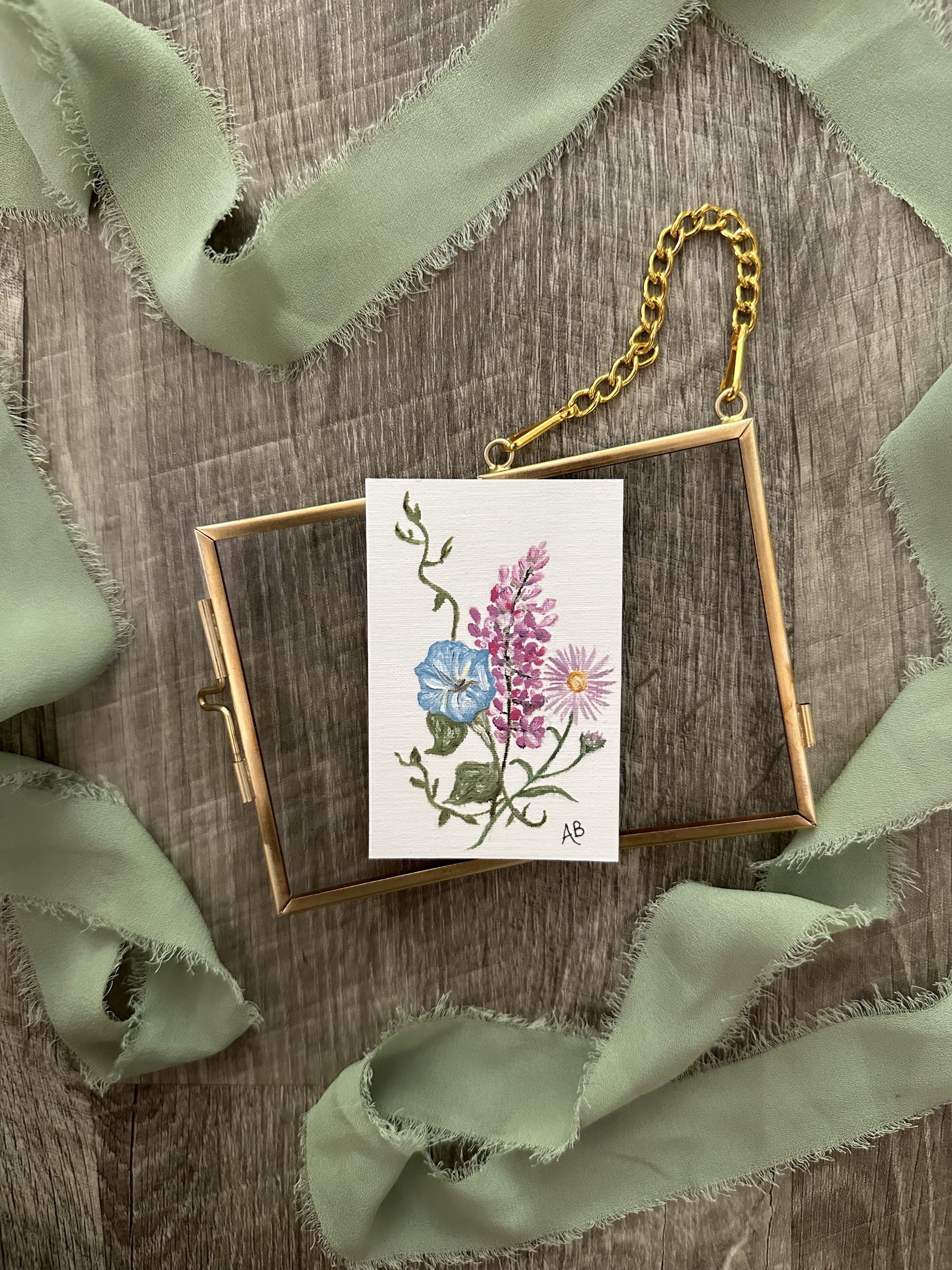 "Floral Trio", oil on paper, 2x3"