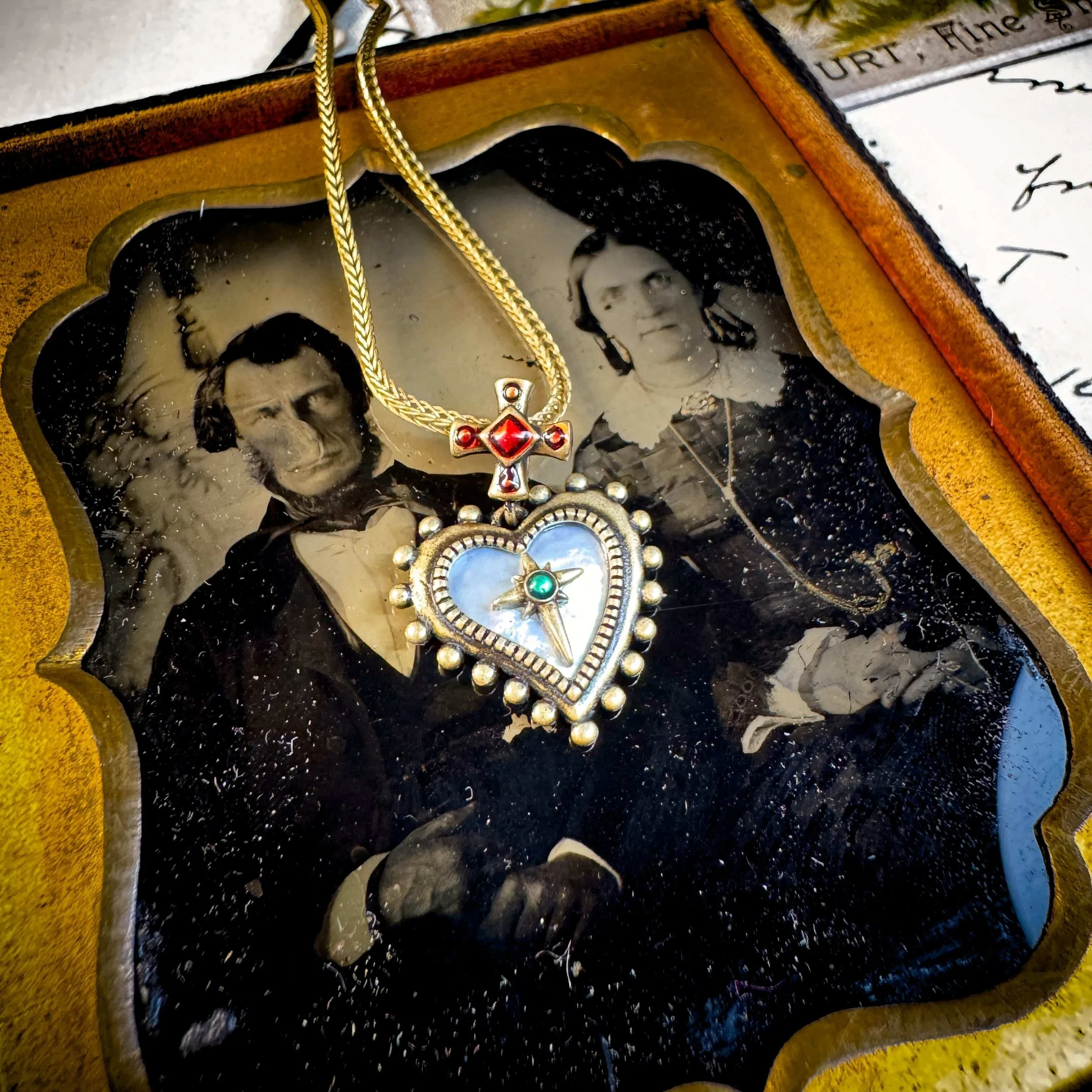 babylon Style Cross Heart Inlaid Shell Charm Necklace 1.jpg