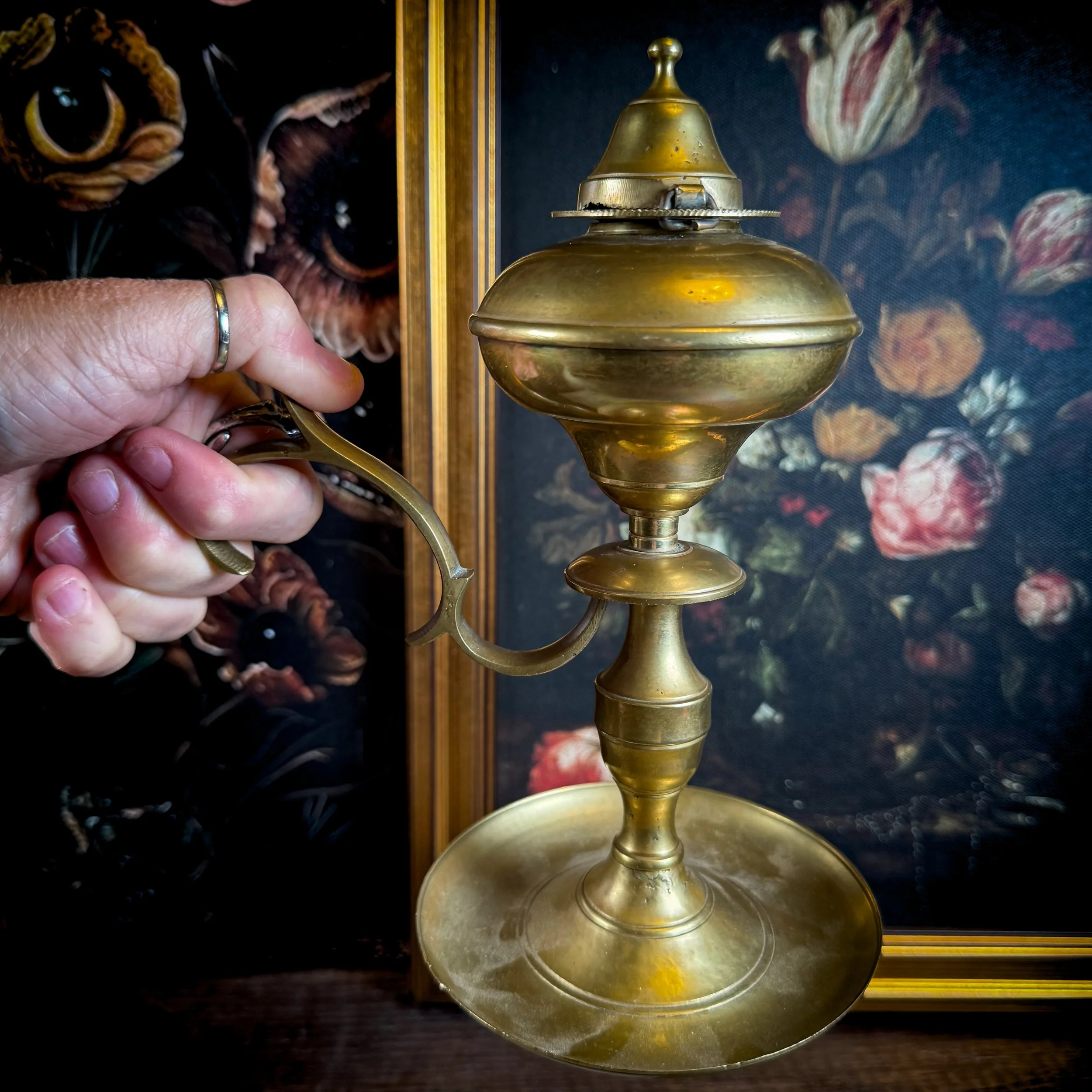 Vintage Brass Oil Lamp – For Altar Decor, Ritual & Old World Charm