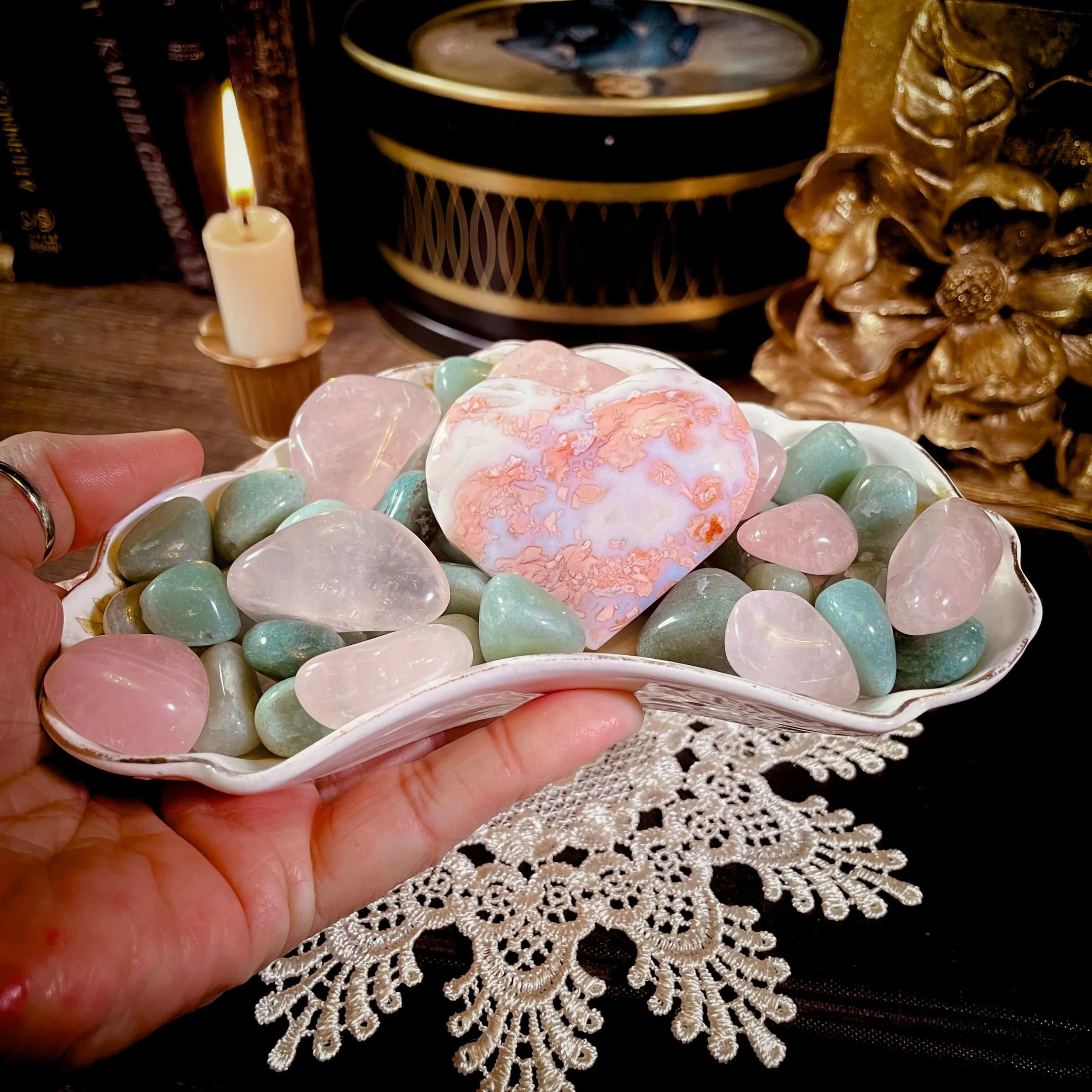 Antique Crescent Dish with Rose Quartz & Aventurine 4.jpg