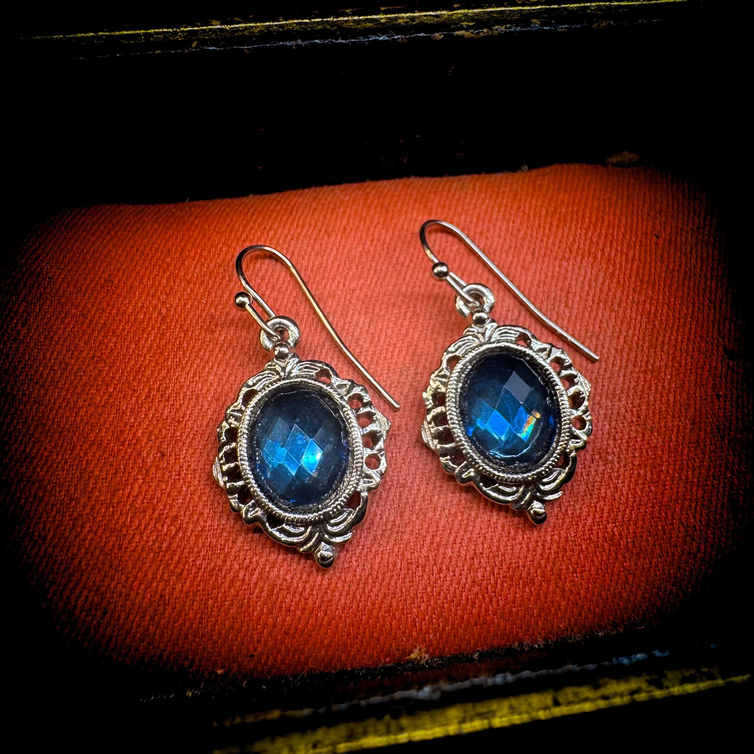 1928 Jewelry Blue Filigree Drop Earrings