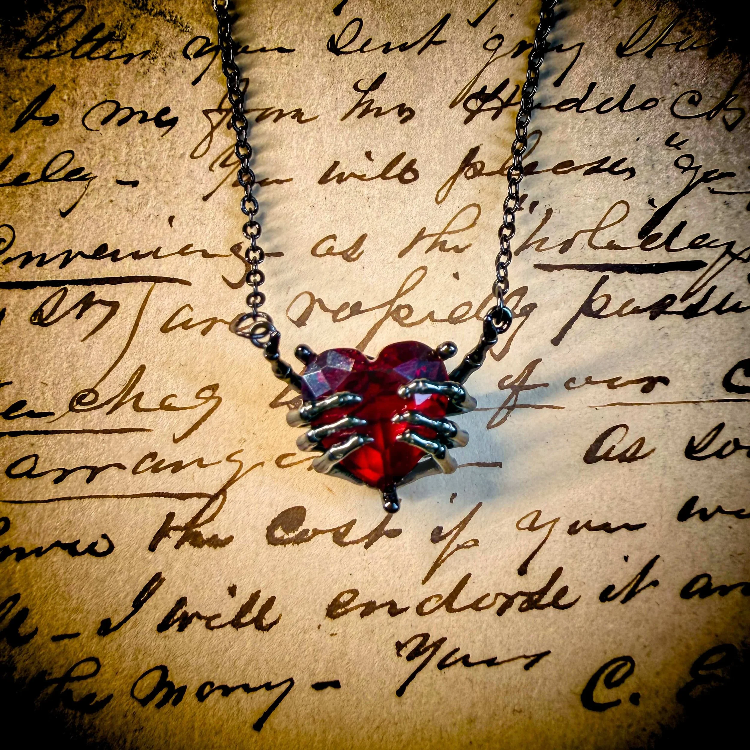 Skeleton Hand Heart Necklace for Devotion