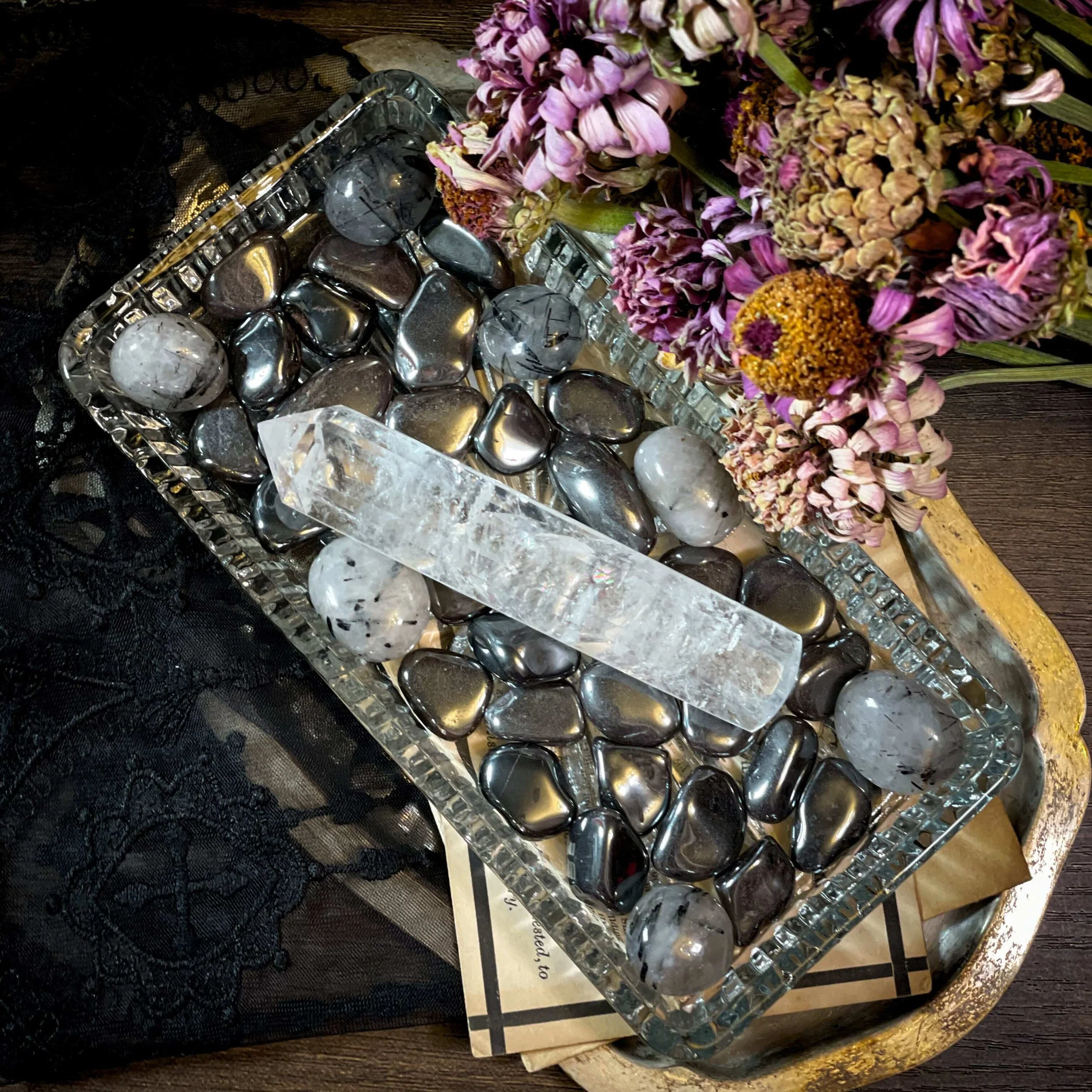 Hematite Tourmalinated Quartz Clear Quartz Wand 5.jpg