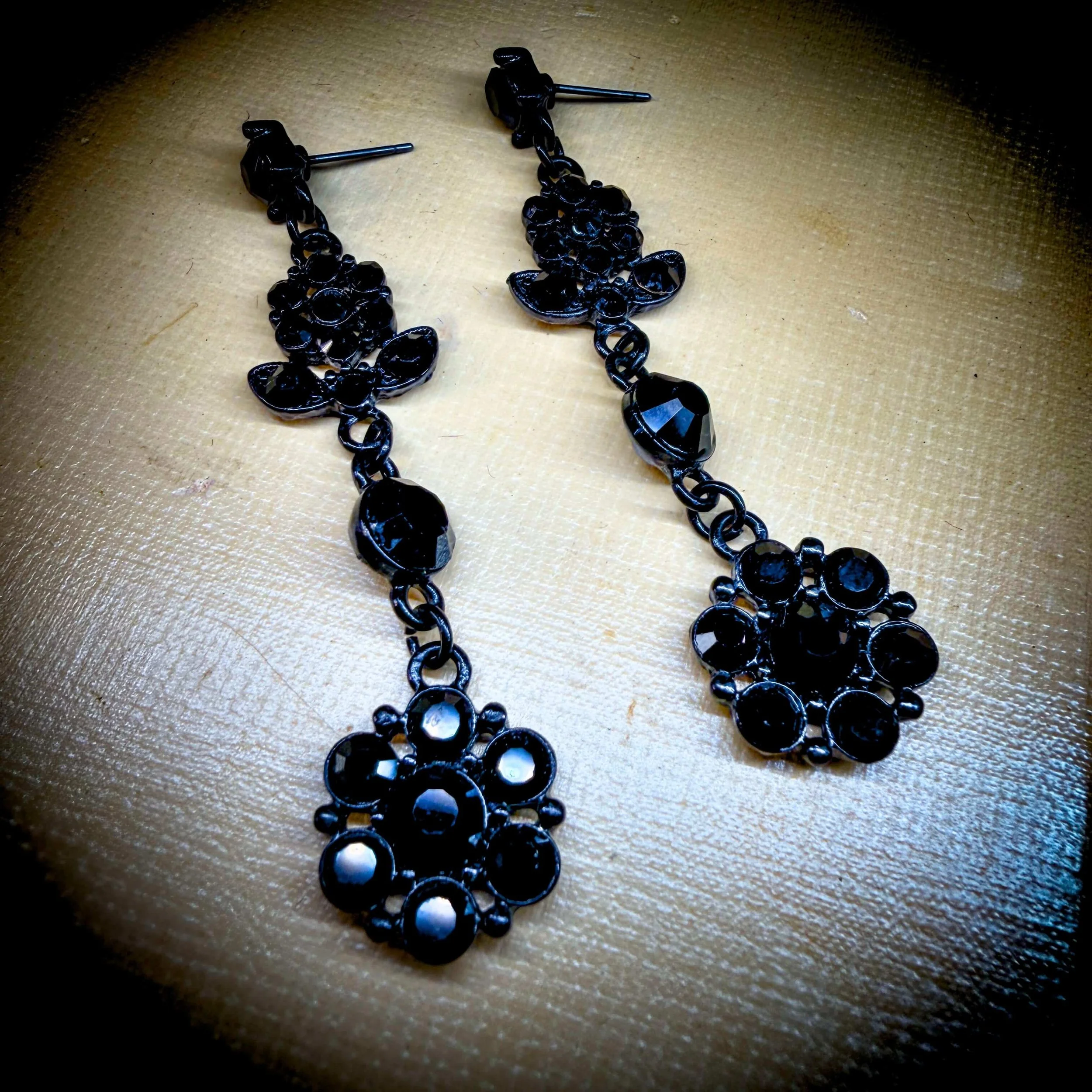 Vintage Black Rhinestone Flower Earrings for Elegance