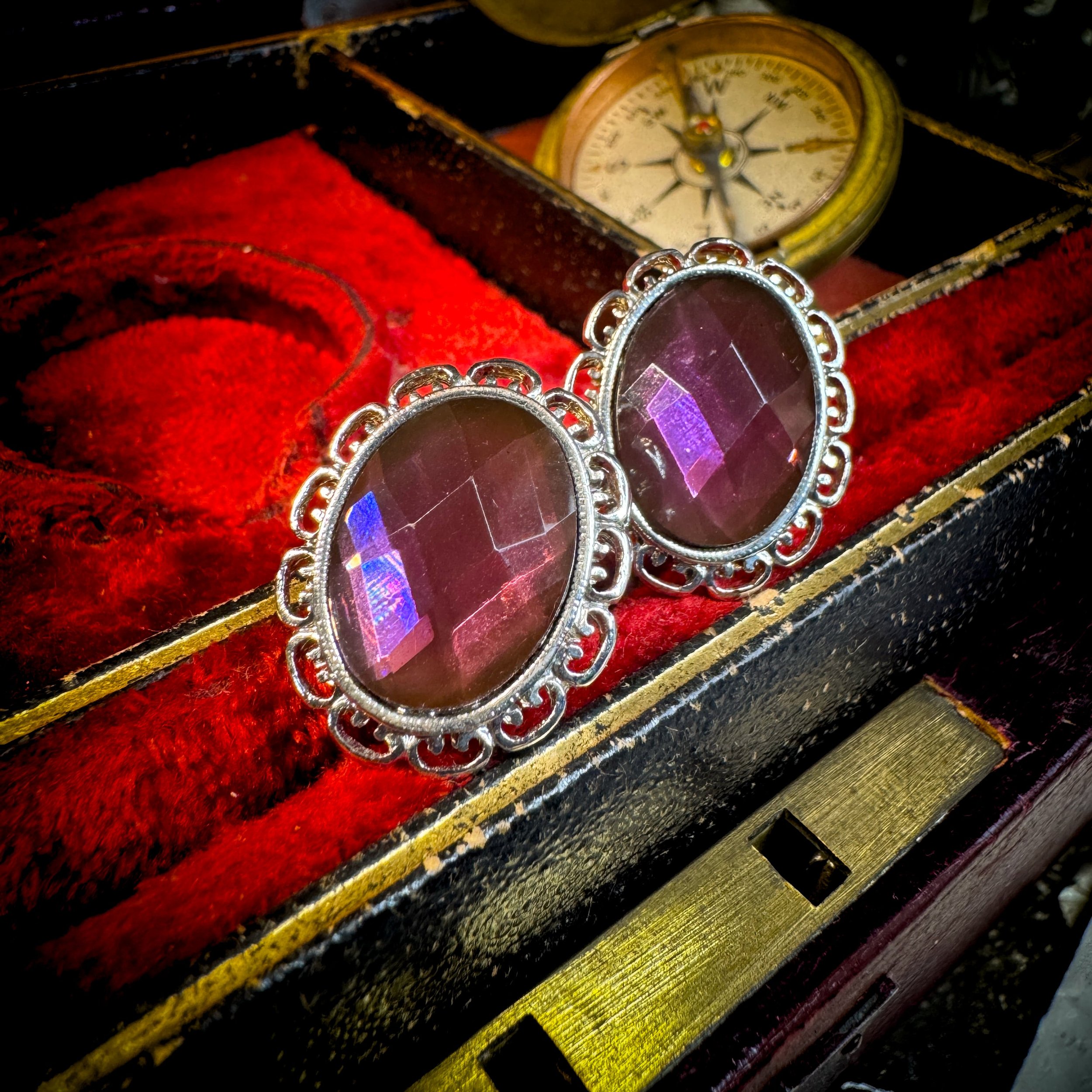 1928 Jewelry Faux Amethyst Button Earrings 11.jpg