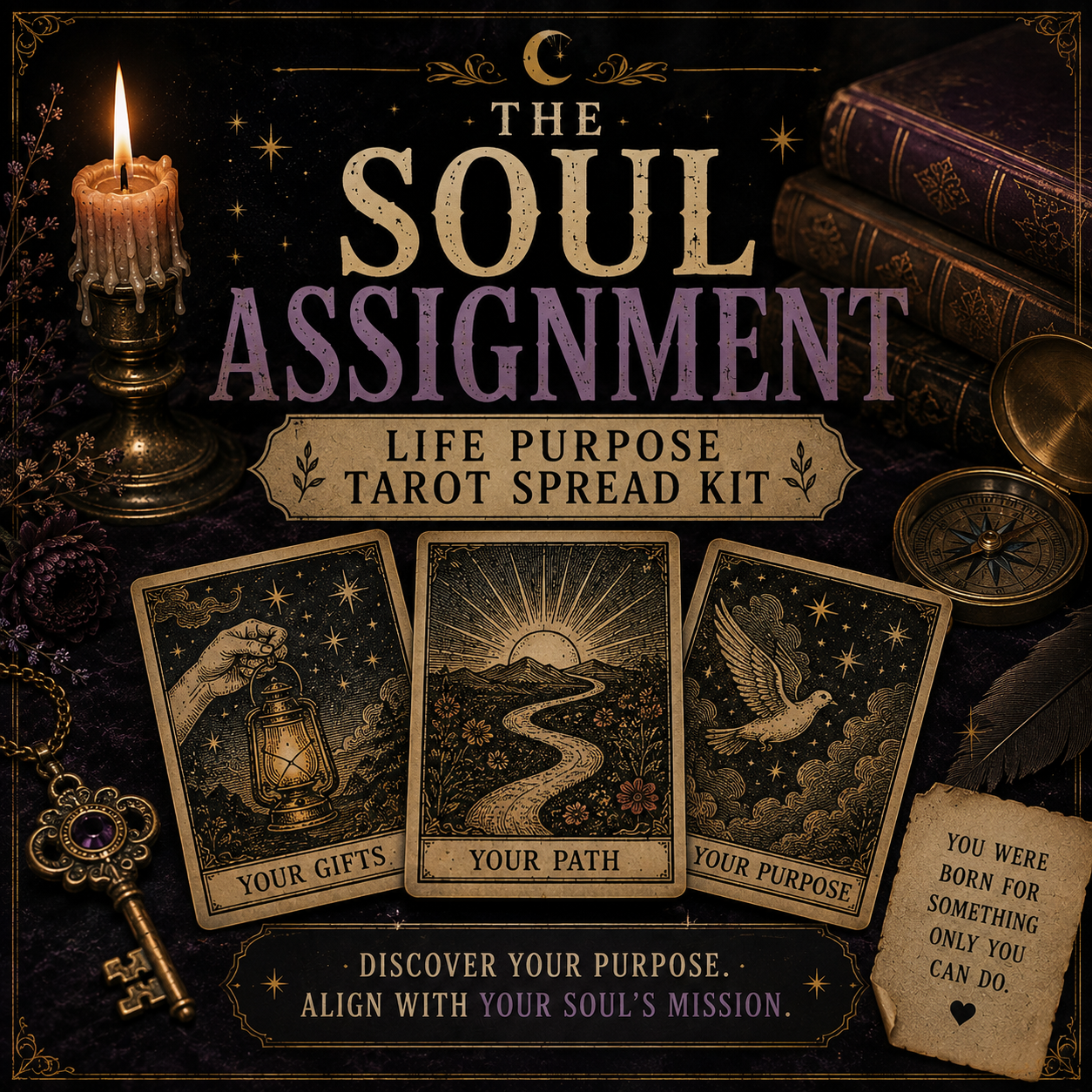 The Soul Assignment – Life Purpose Tarot Spread Kit ✨ (Digital Download)