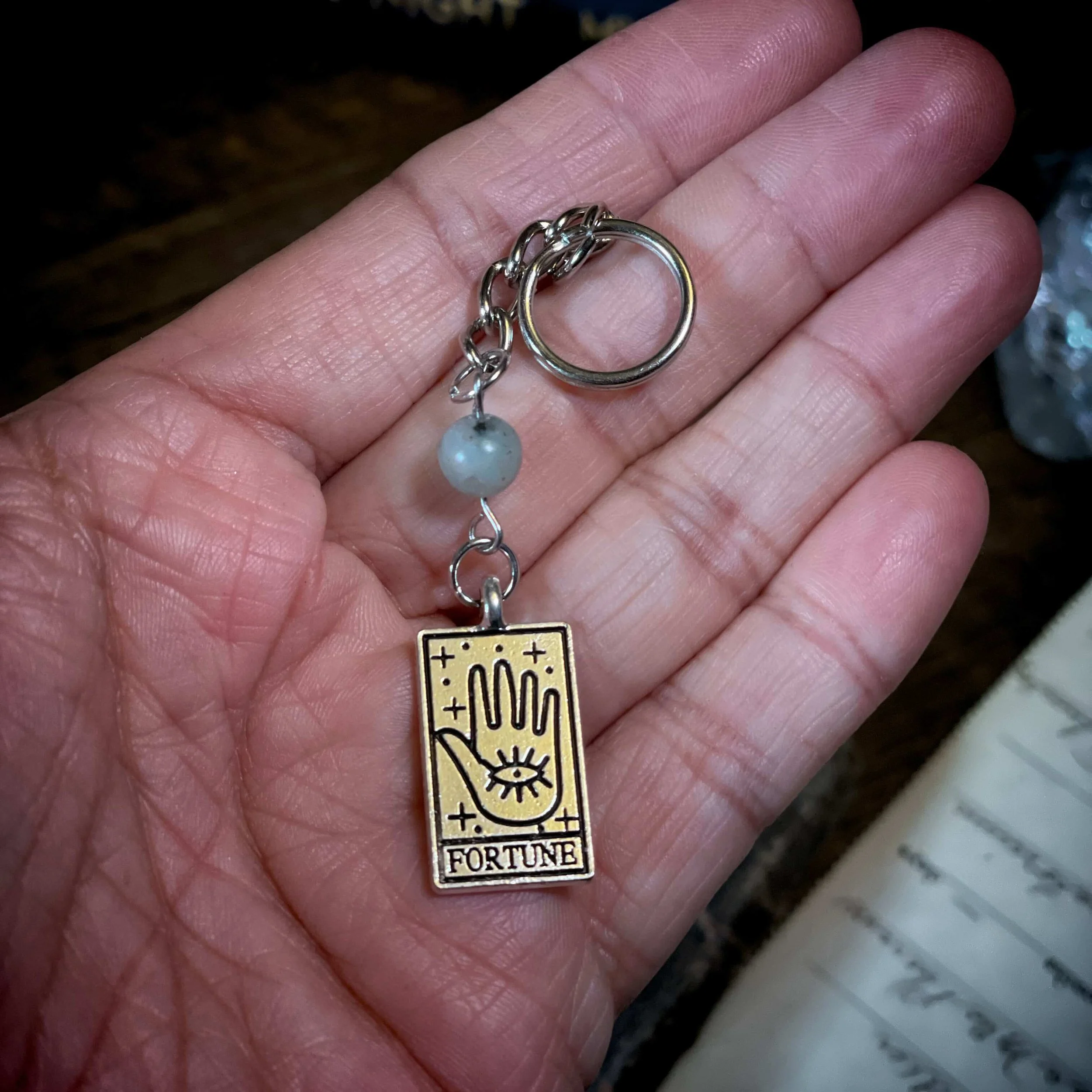 Mini Tarot Card Keychains with Gemstone Beads