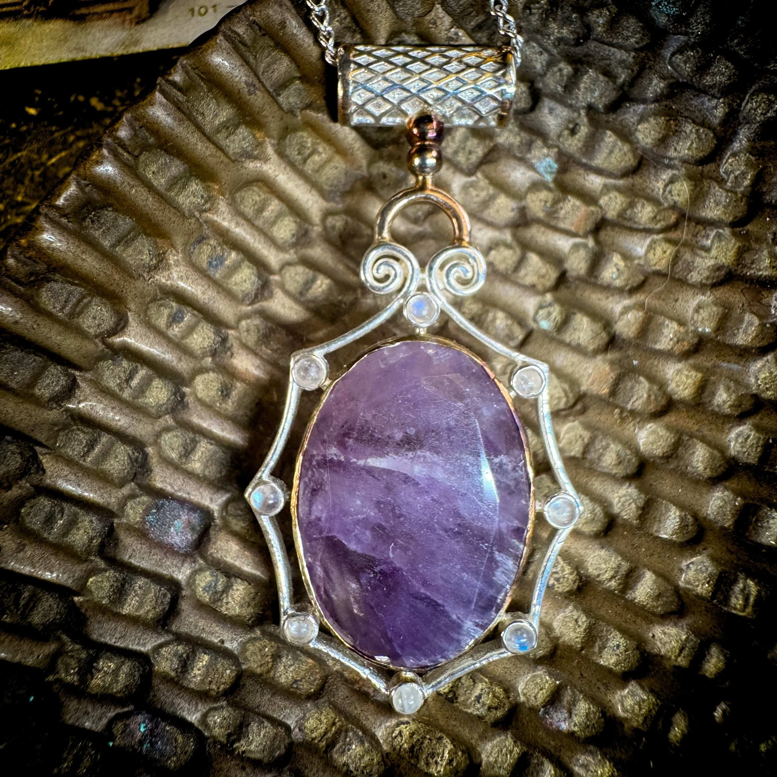 Sterling Silver Amethyst & Rainbow Moonstone Pendant 6.jpg