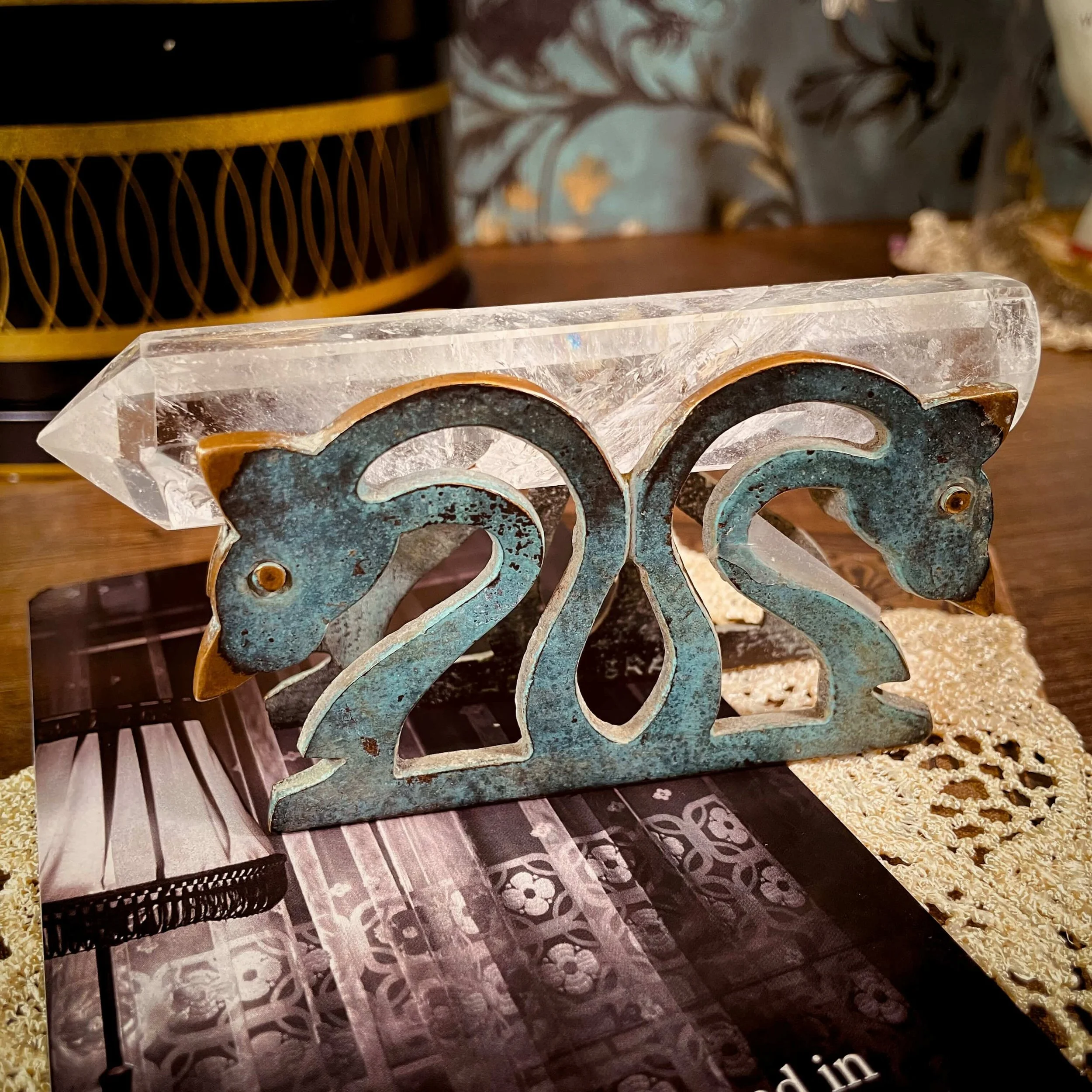 Quartz Wand Rest — Vintage Brass Bird Stand 2.jpg
