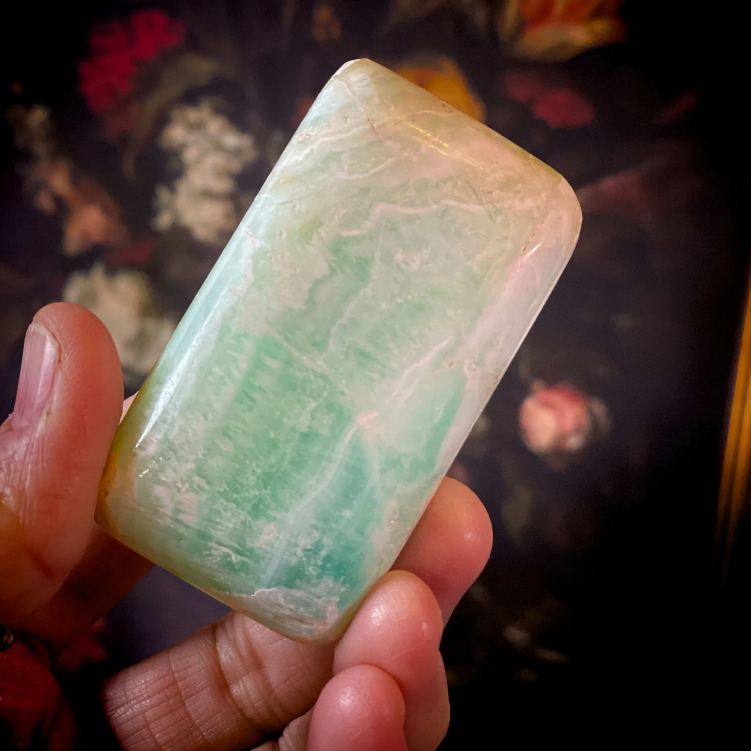 Caribbean Calcite Rectangle Palm Stone — Calm, Clarity & Nervous System Reset