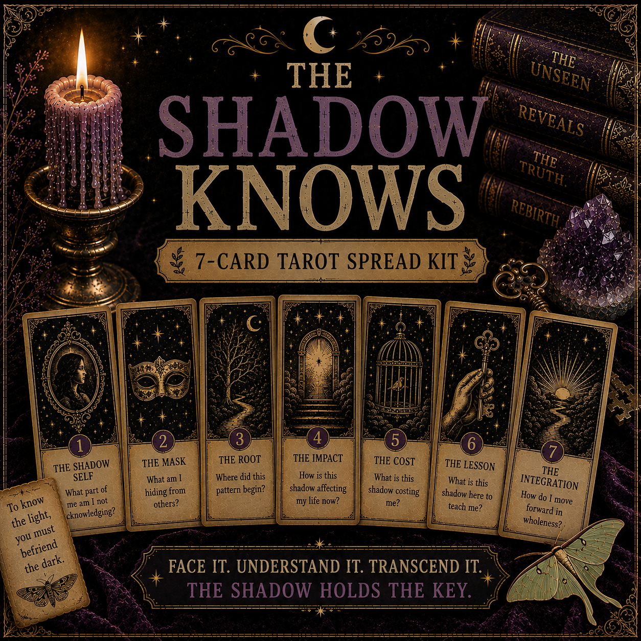 🕯 The Shadow Knows – 7-Card Tarot Spread Kit (Digital Download)