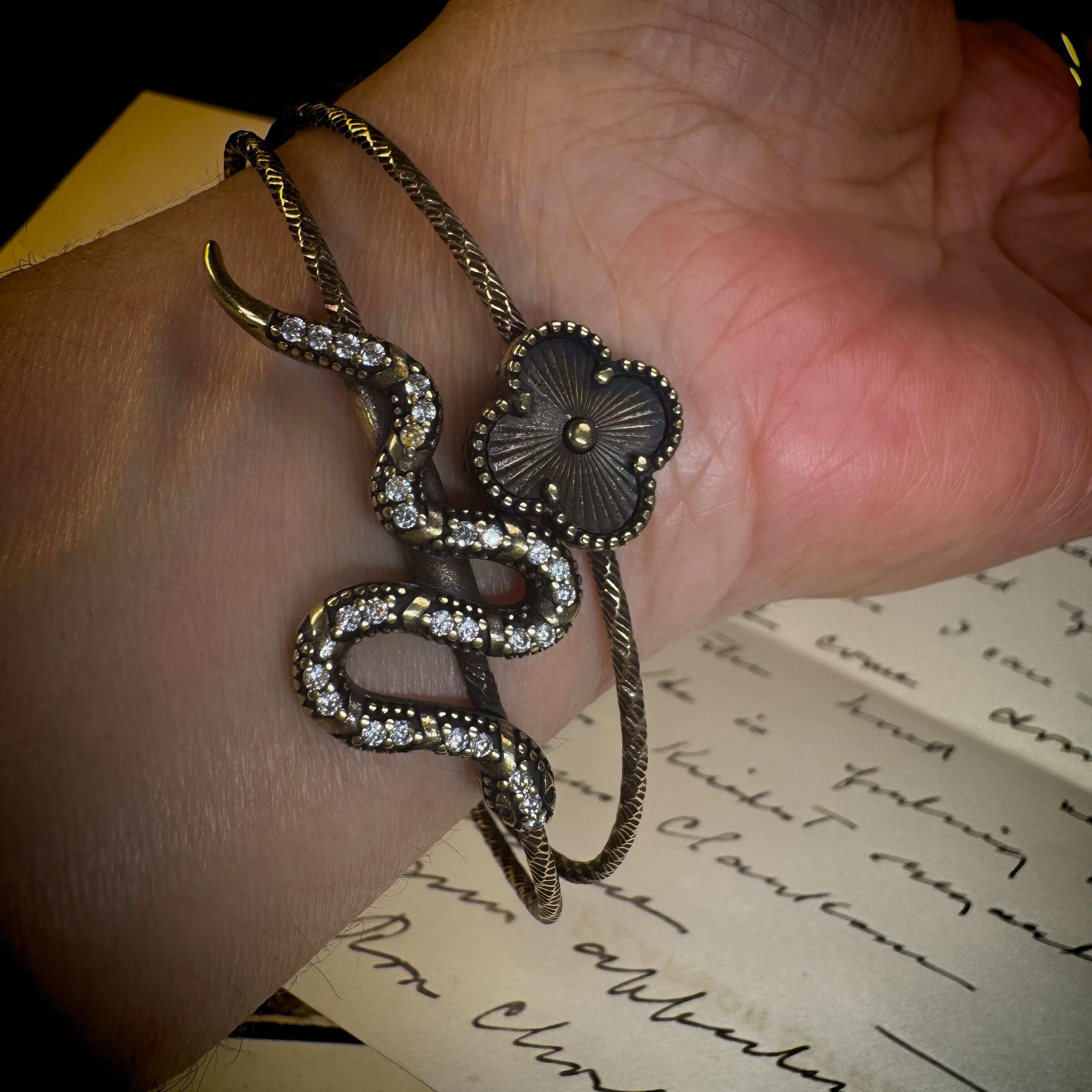 Snake Clover Brass Bangle 4.jpg