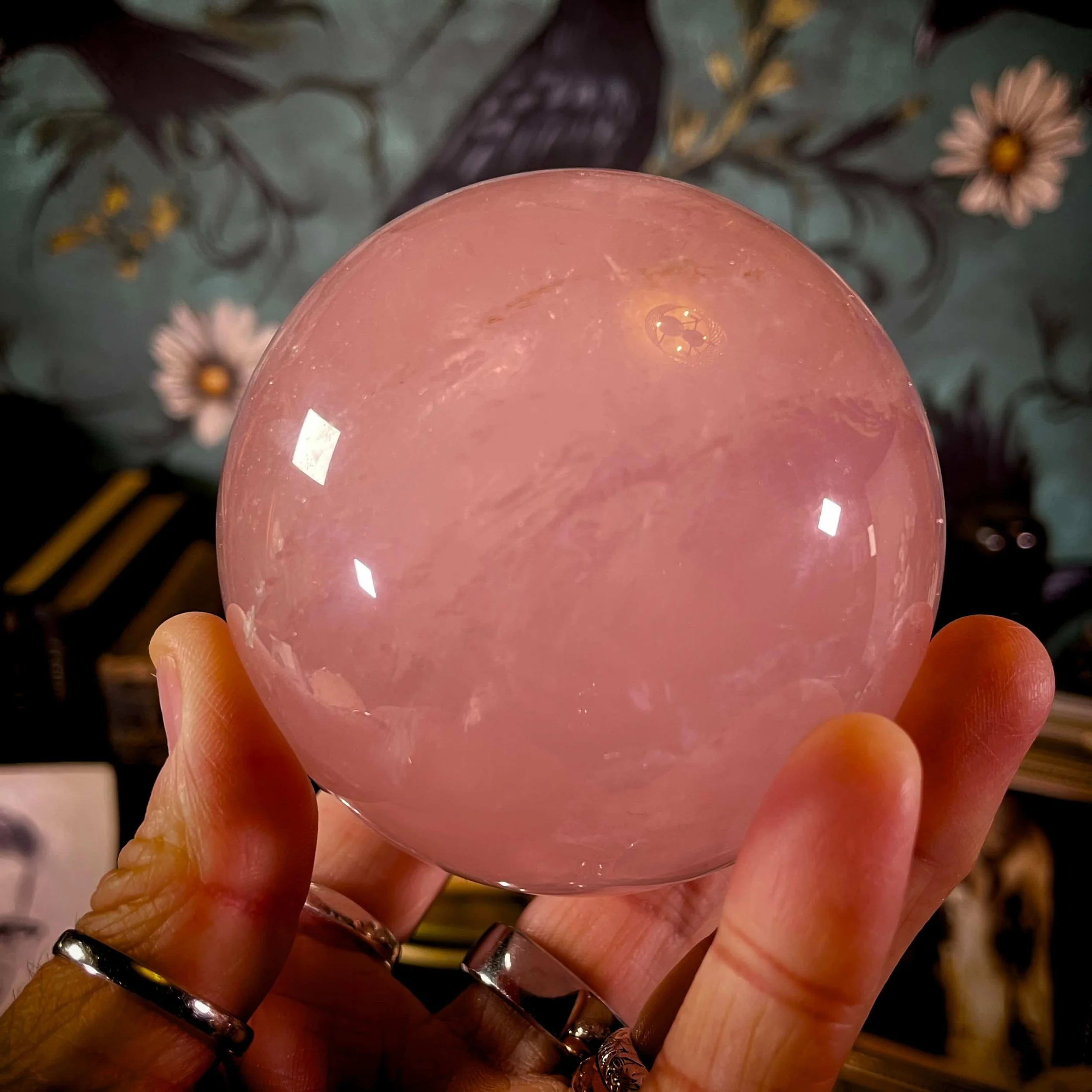 Rose Quartz Sphere with Vintage Angel & English Bell 8.jpg