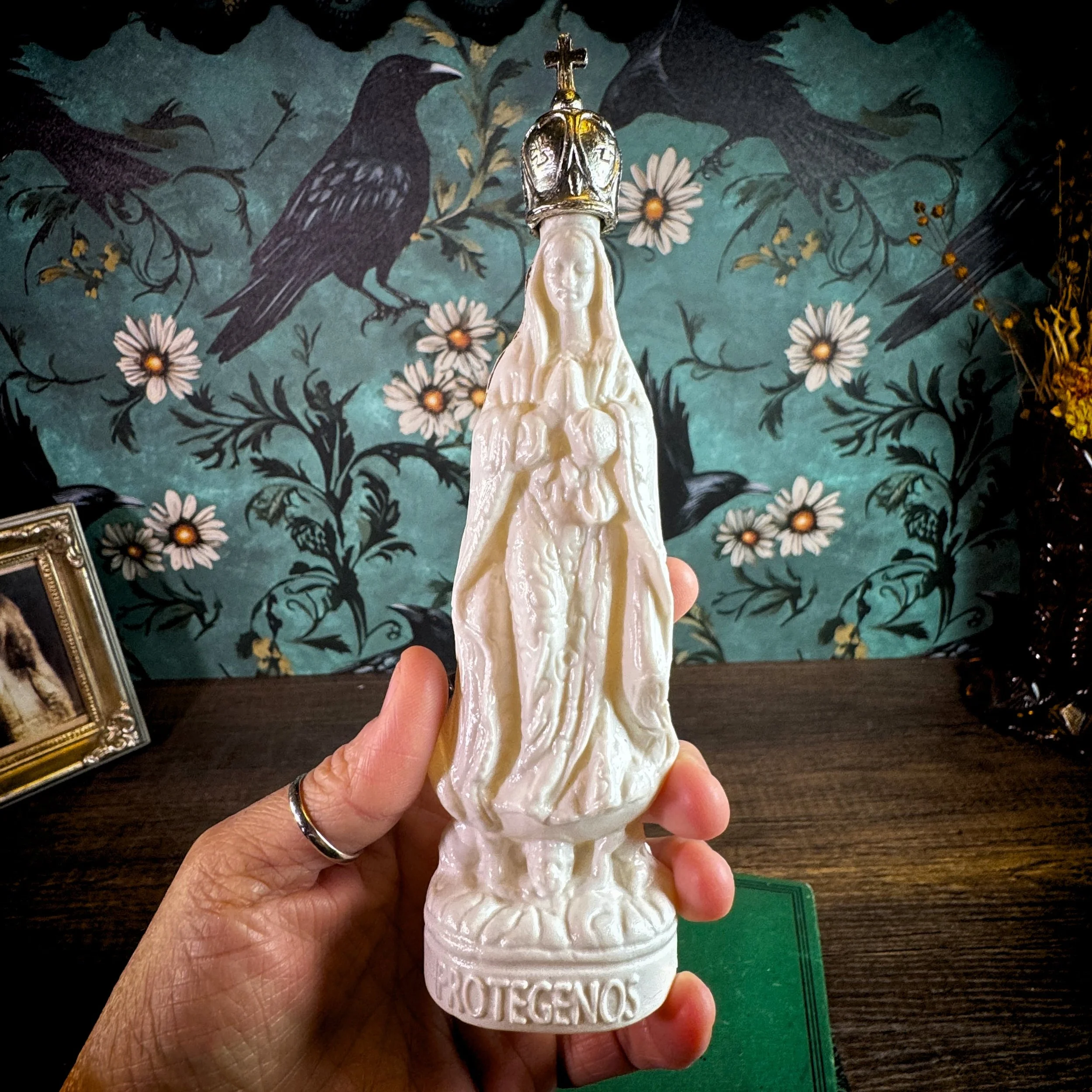 Vintage Virgin Mary Holy Water Bottle – "Protegenos" Protection Vessel