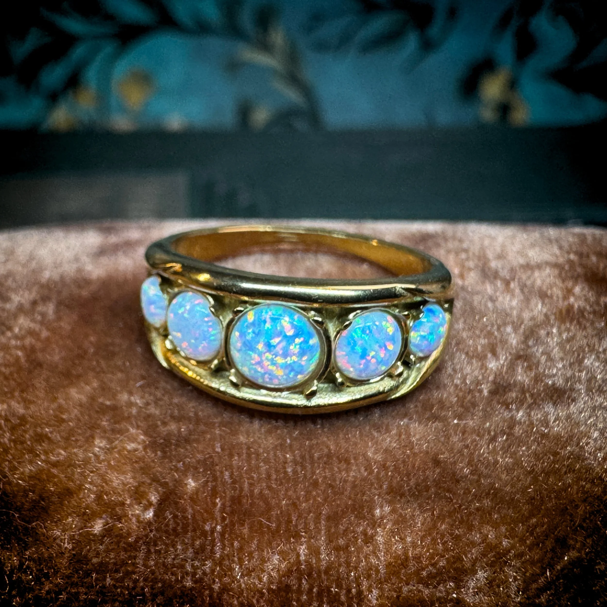 Stainless gold tone opal ring size 7- 4.jpg