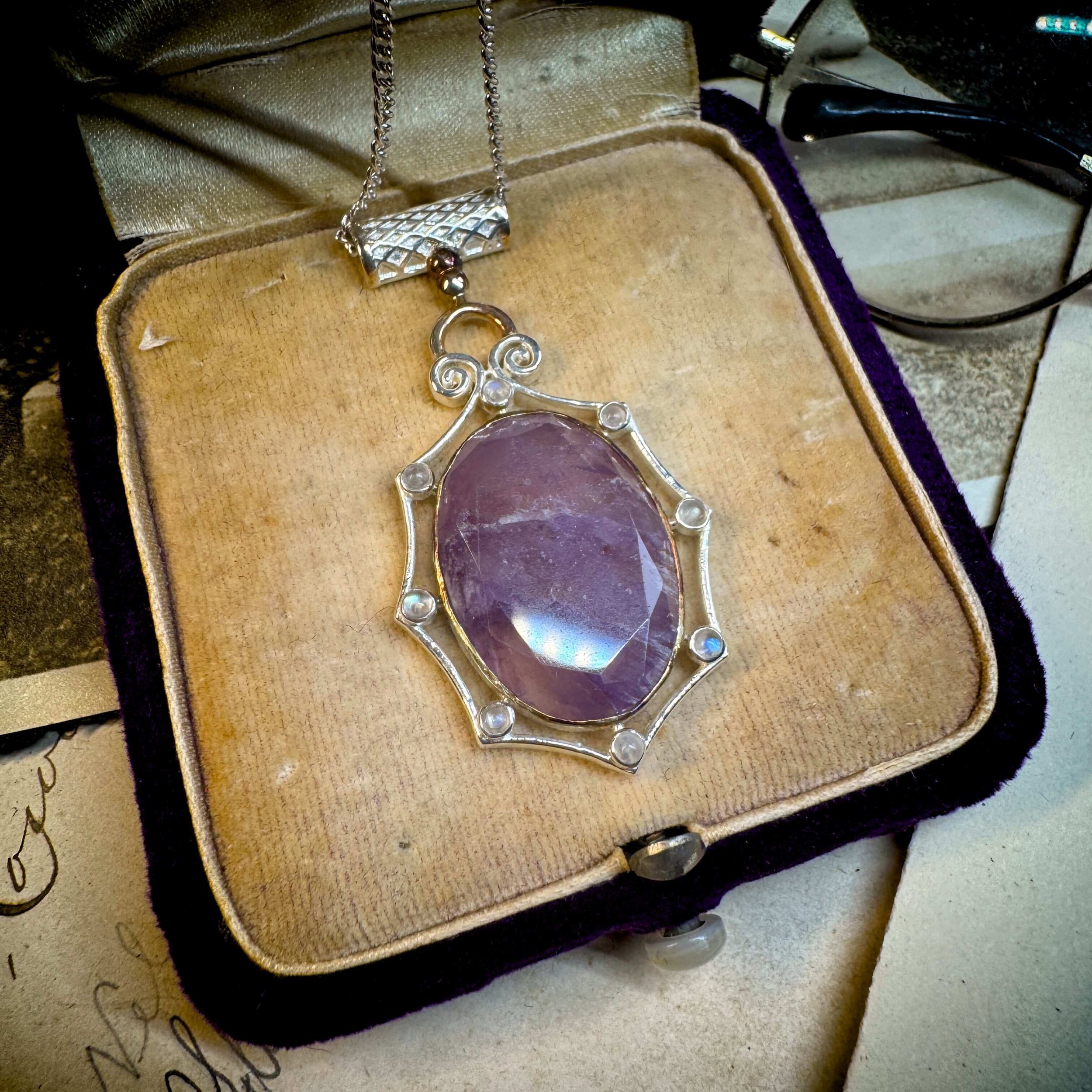 Sterling Silver Amethyst & Rainbow Moonstone Pendant 1.jpg