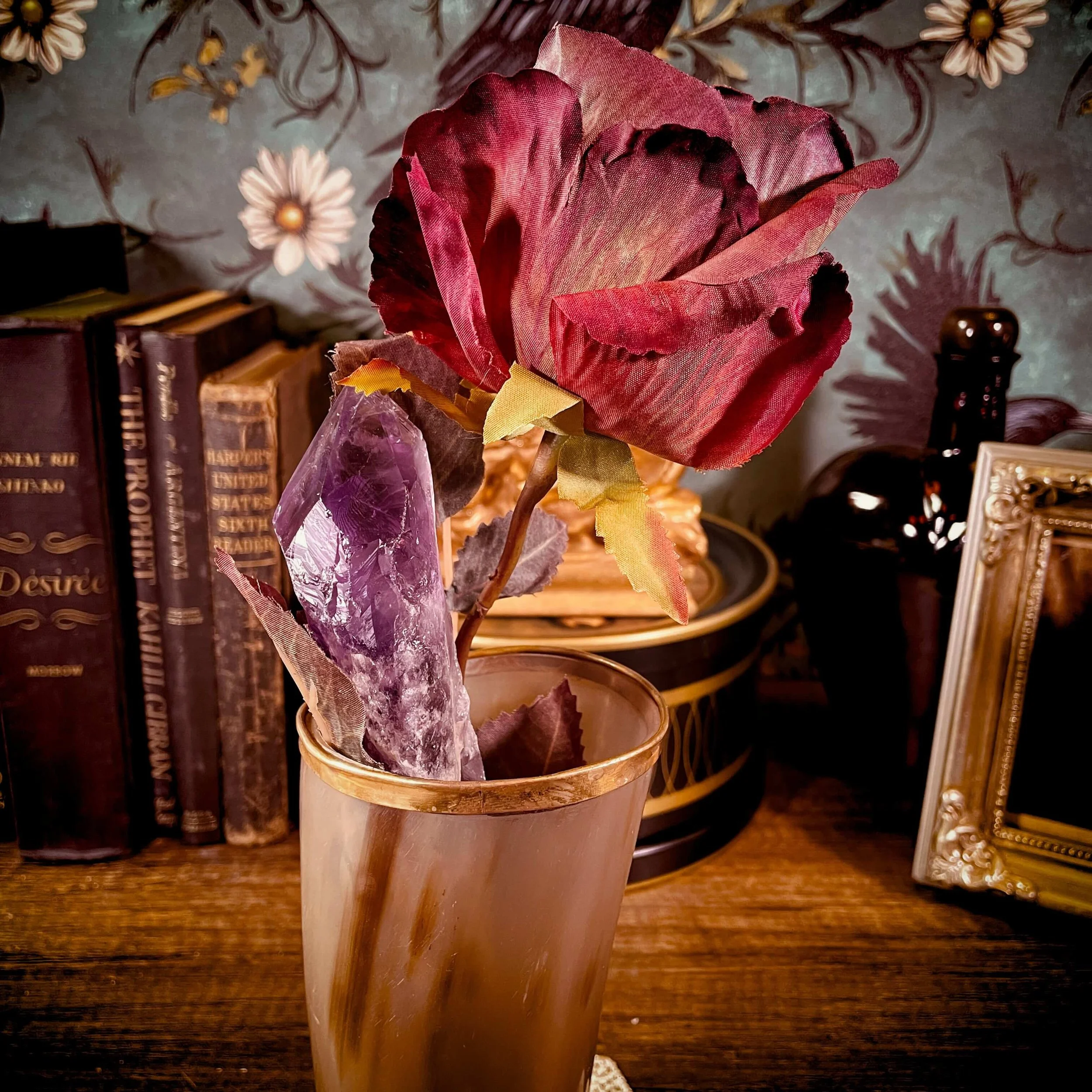 Vintage Horn Vessel with Amethyst Wand
