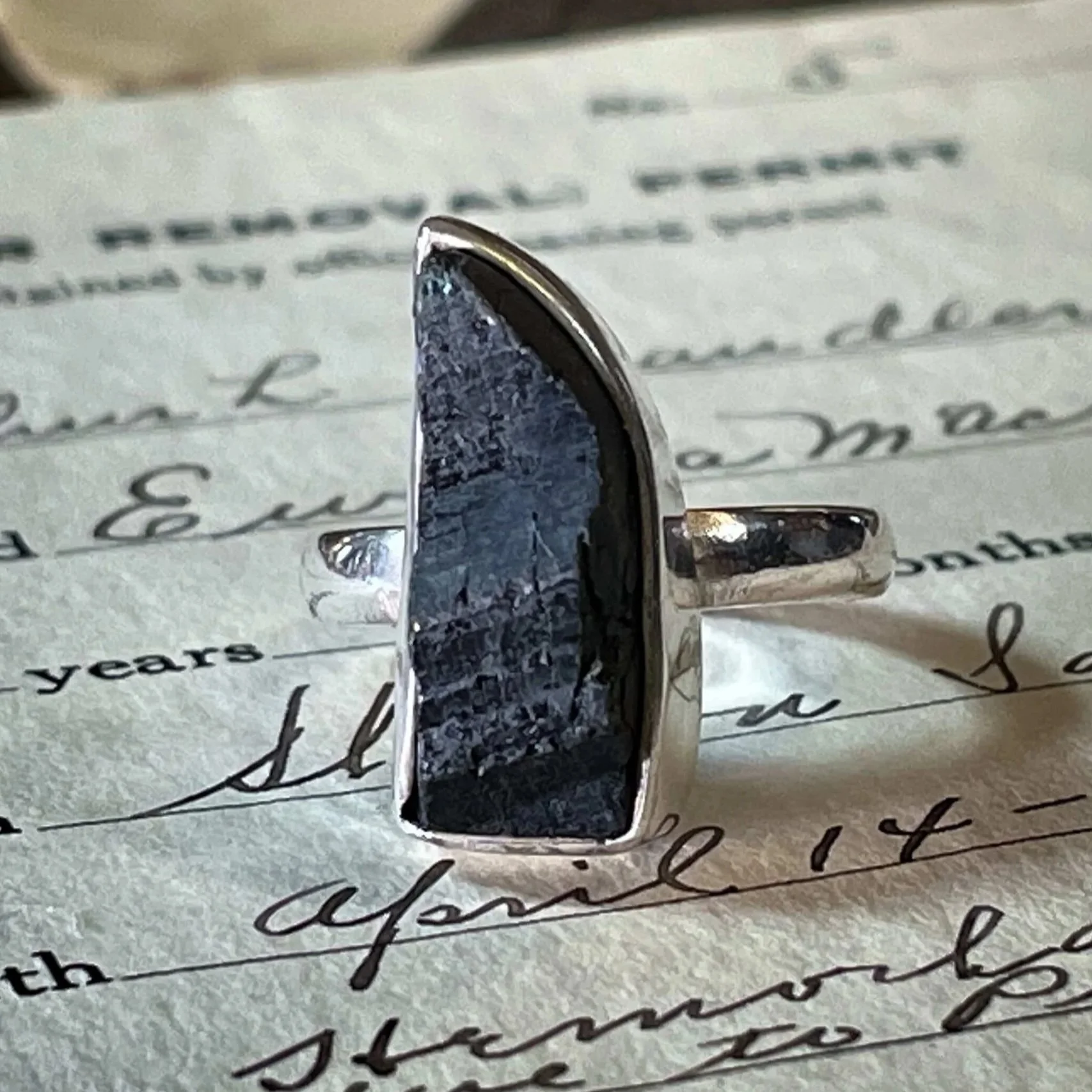 Black Tourmaline Silver Ring — Energetic Protection & Grounded Power (Sizes 6–7)
