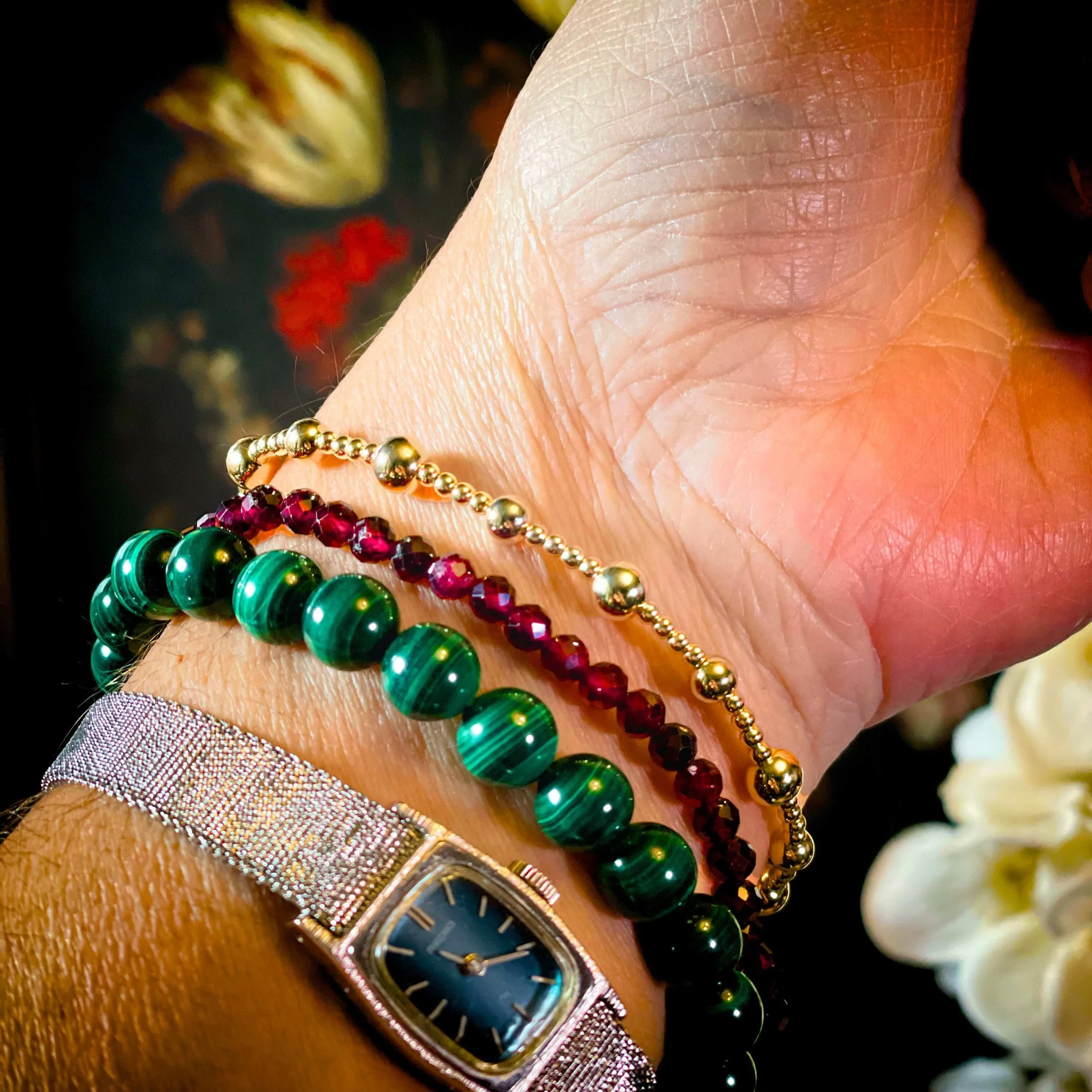 Malachite Gold Garnet Bracelets 3.jpg