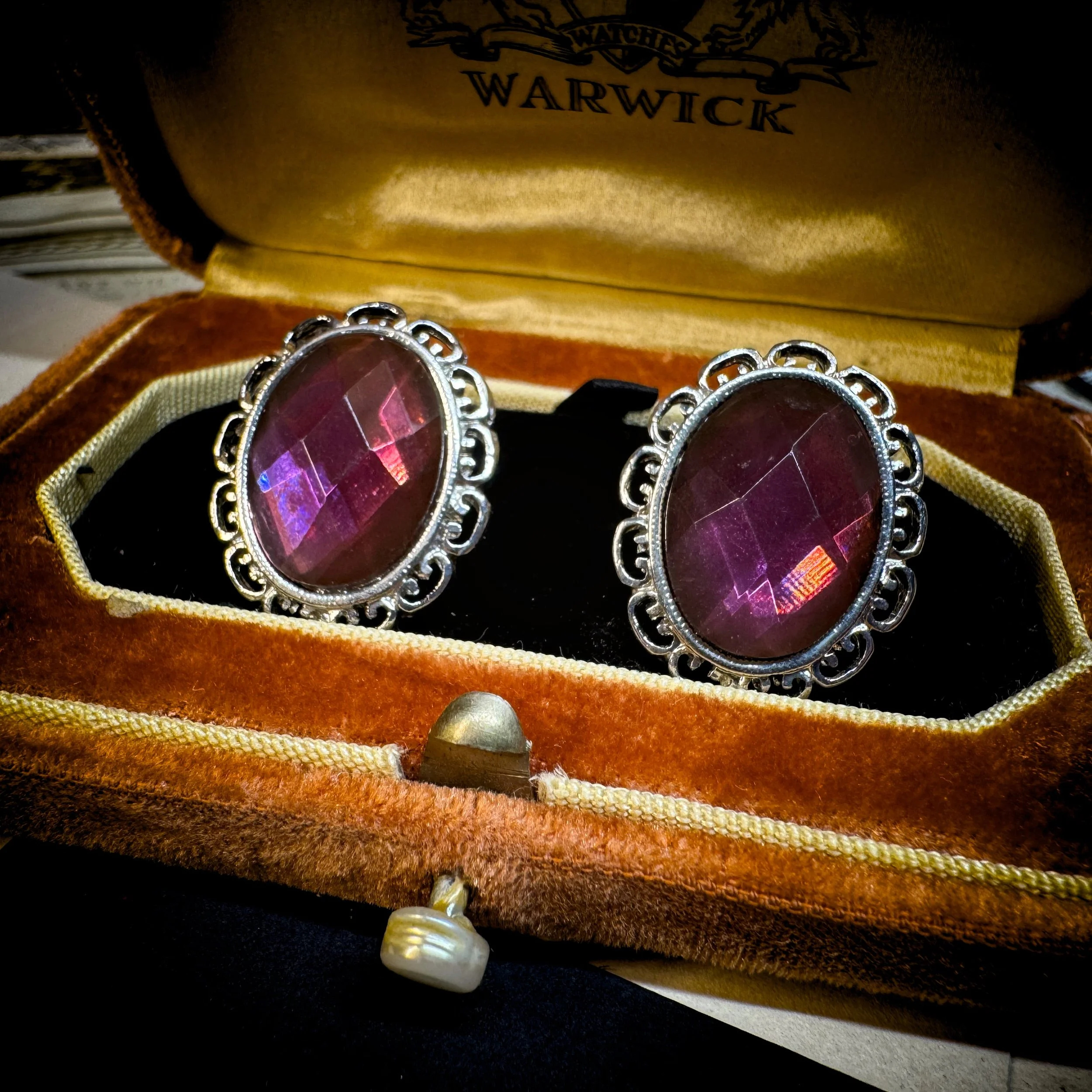 1928 Jewelry Faux Amethyst Button Earrings 10.jpg