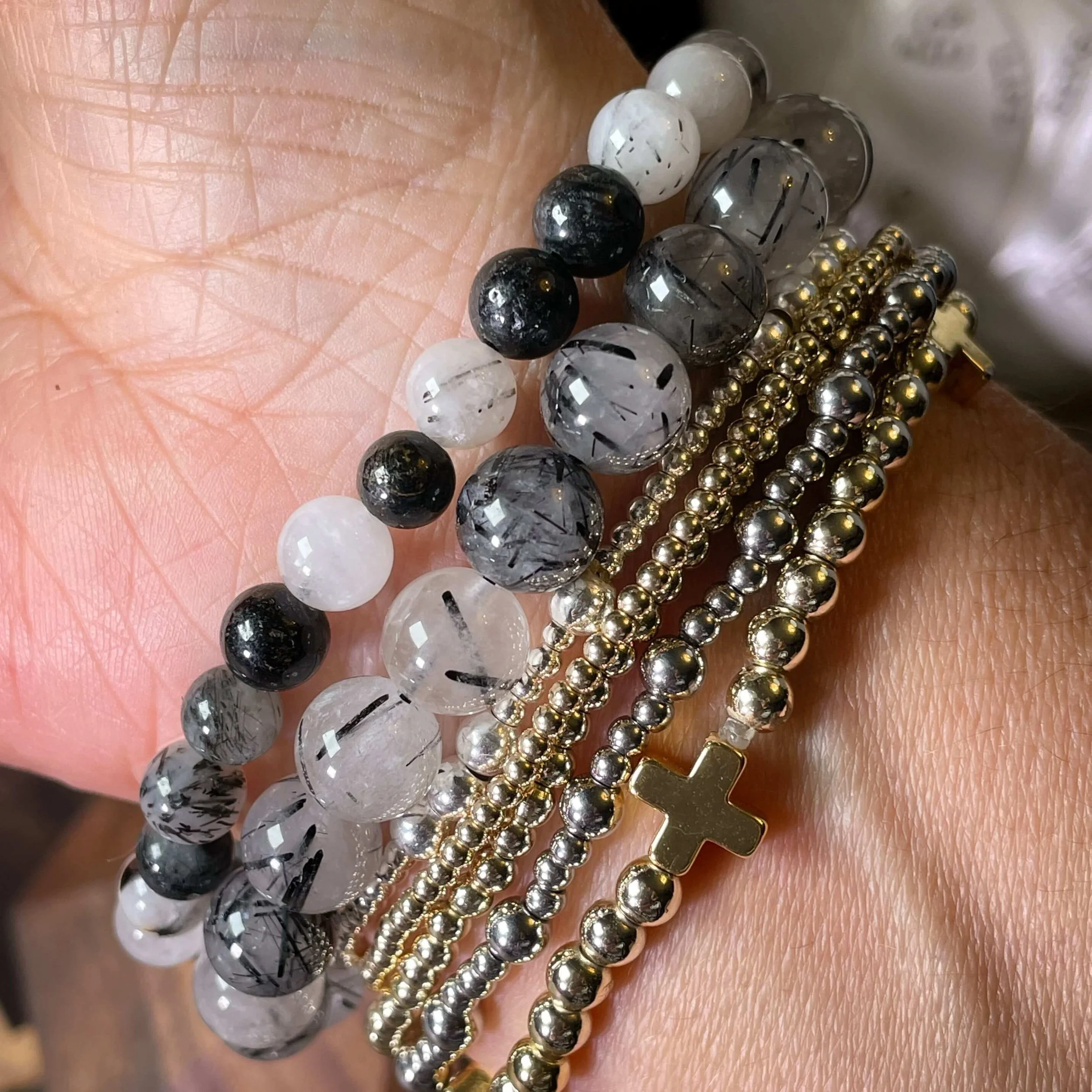 ⚡️ Black Tourmalinated Quartz Bracelet – Clarity, Protection & Truth Alignment 🖤🤍