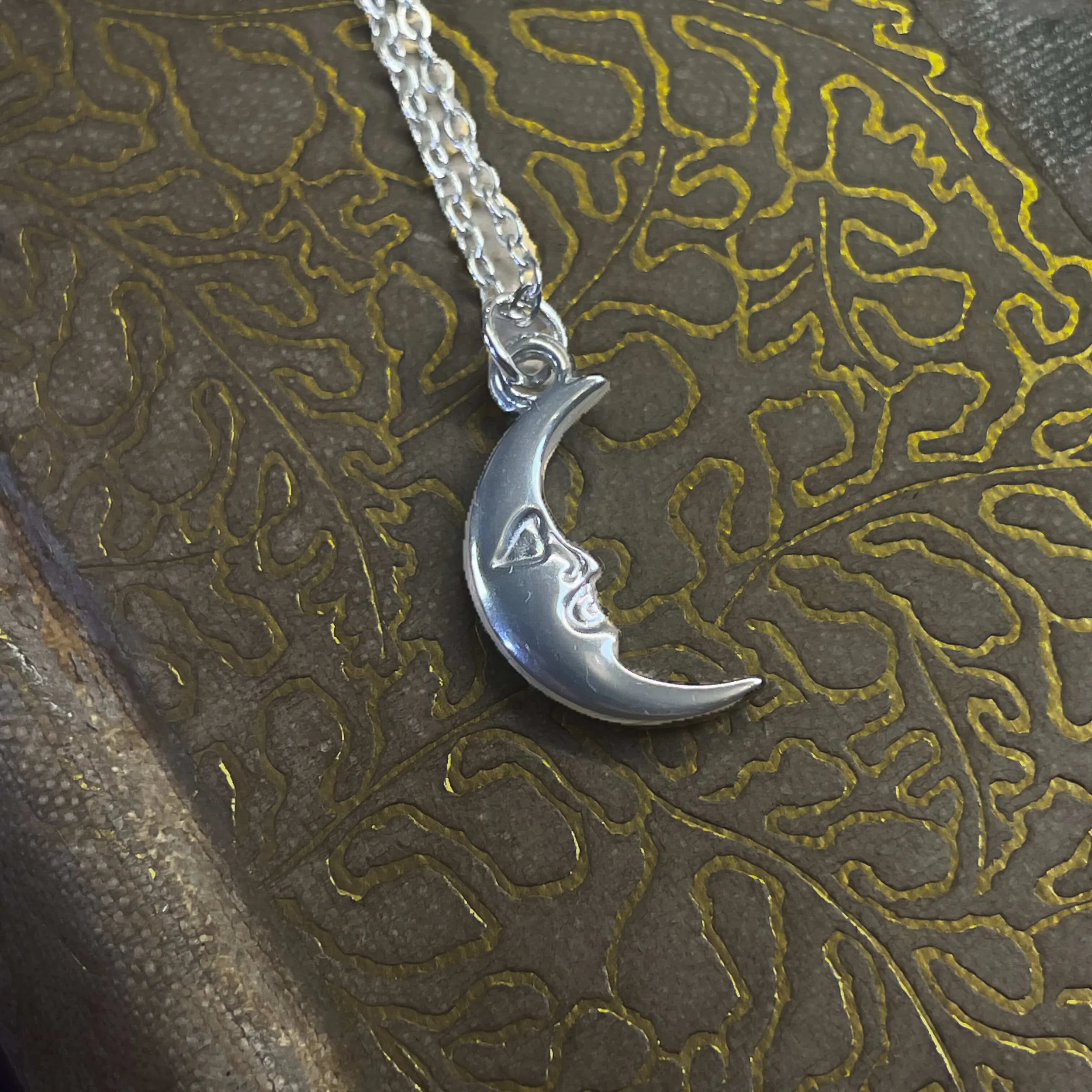 Crescent Moon Face Necklace | Stainless Steel Celestial Pendant