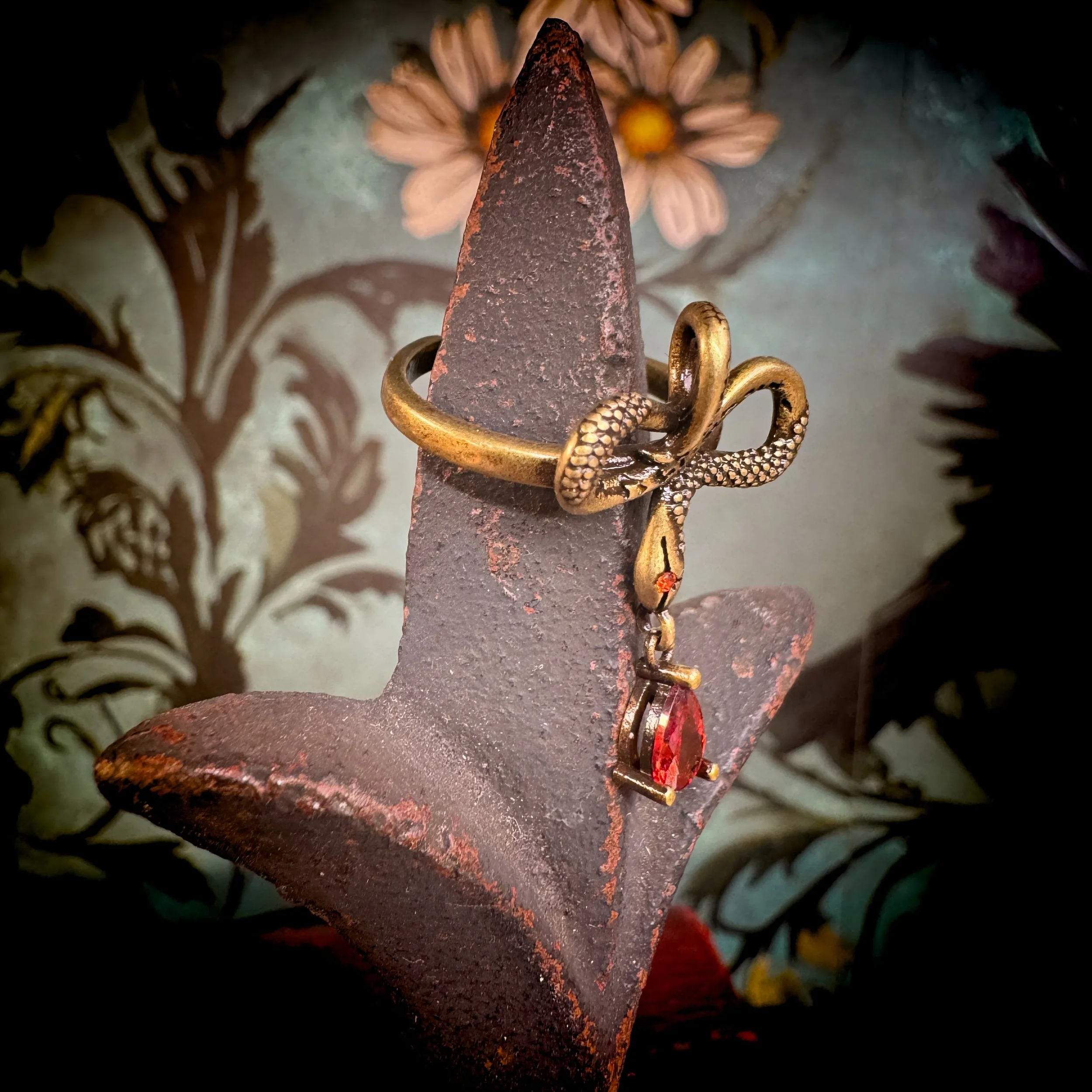 Bronze Red Rhinestone Snake Ring Adj 4.jpg