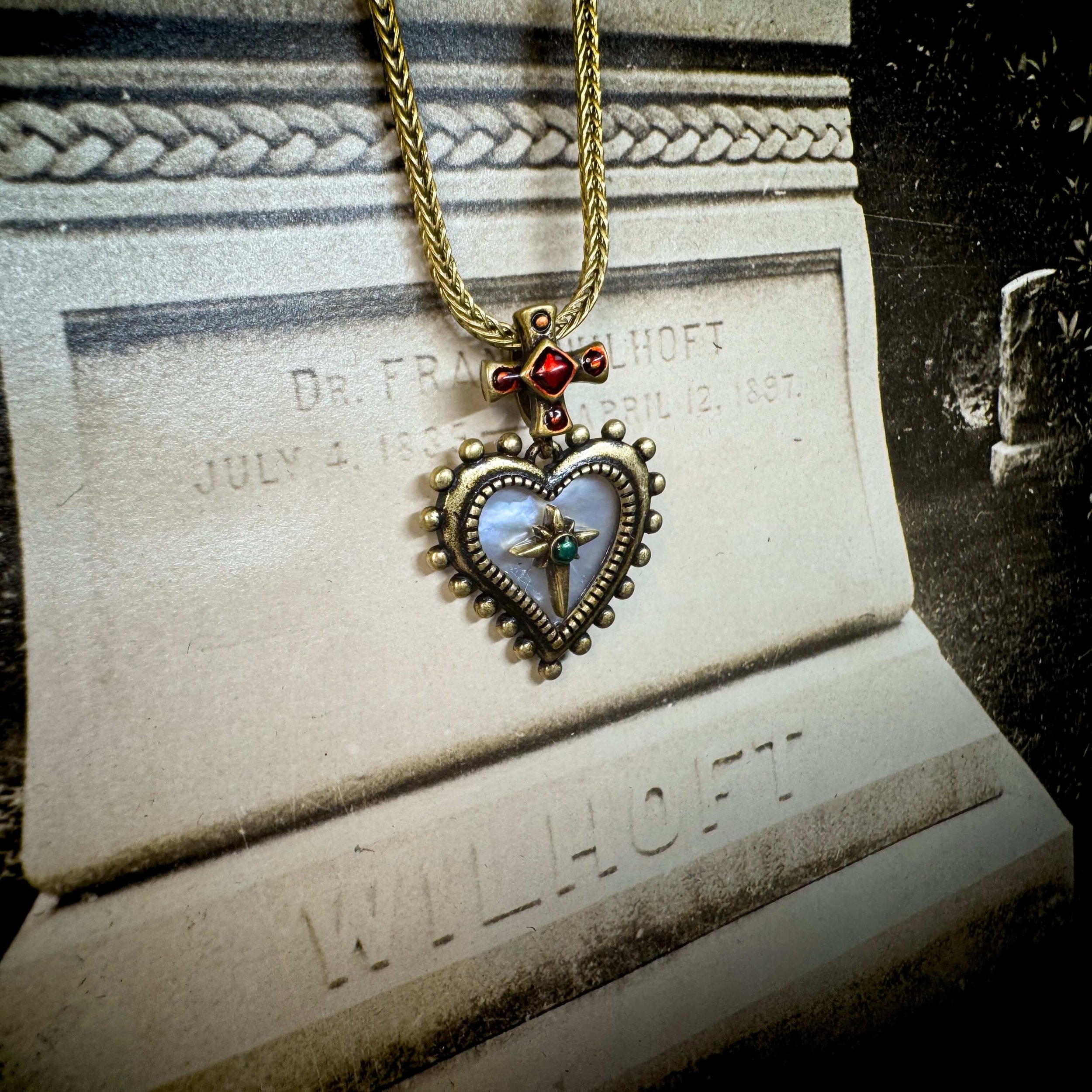 babylon Style Cross Heart Inlaid Shell Charm Necklace 14.jpg