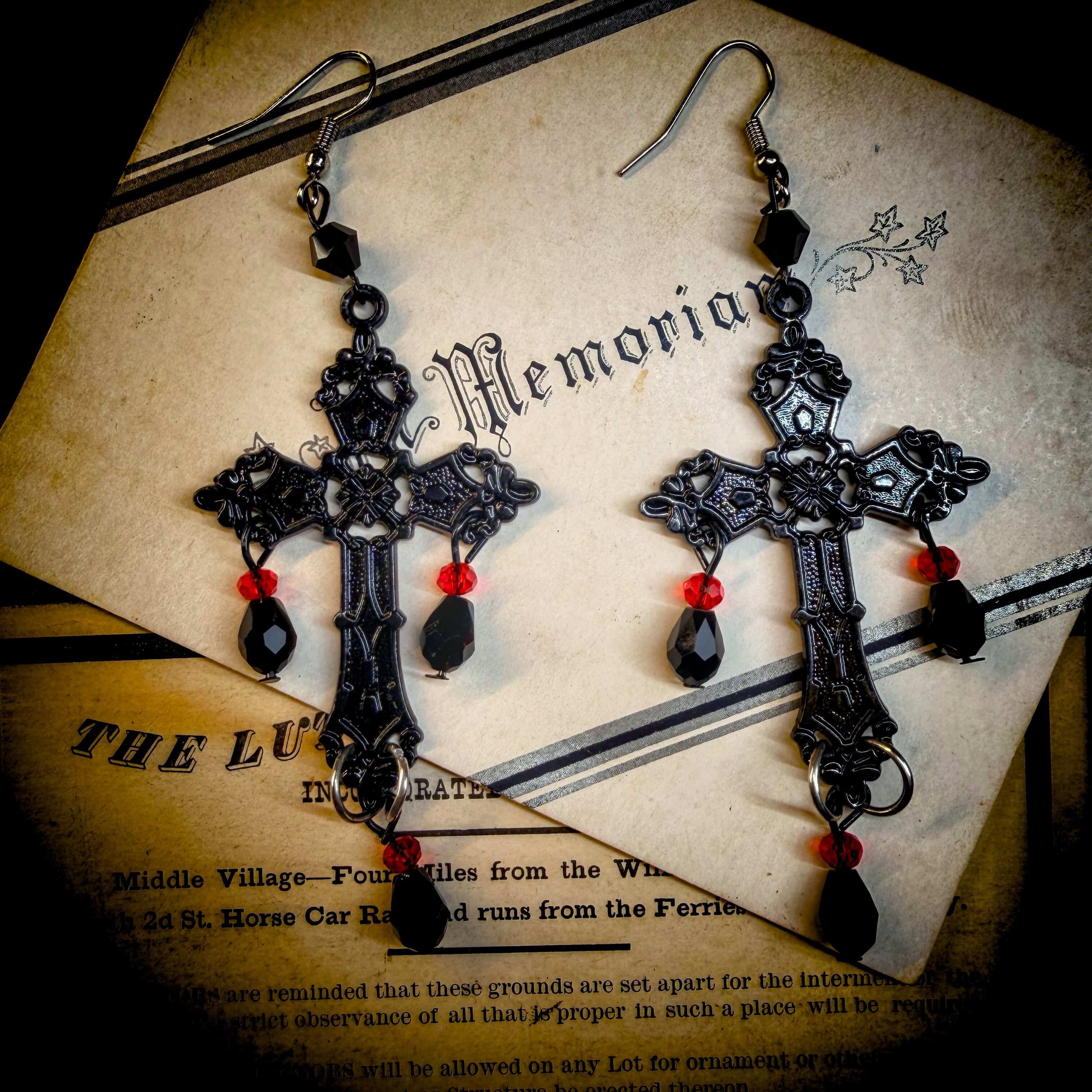 Gothic Cross Earrings for Mourning