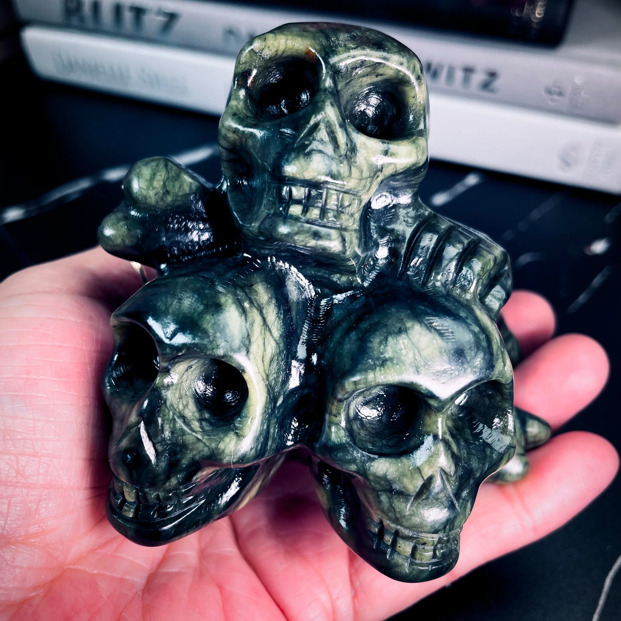 Serpentine Triple Skull Bones Carving 6.jpg