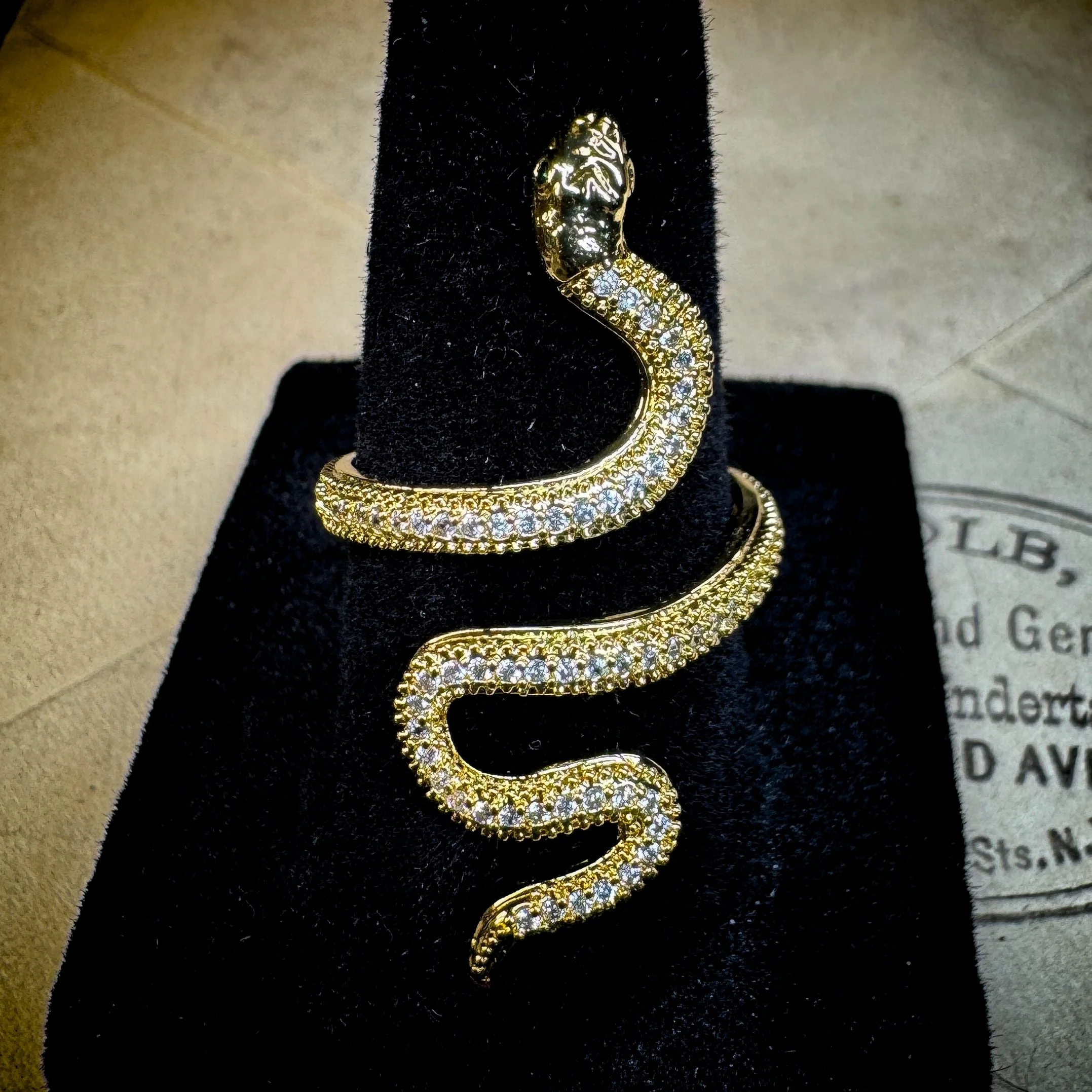 Coiled Snake Wrap Ring — Gold Plated Pavé Cubic Zirconia