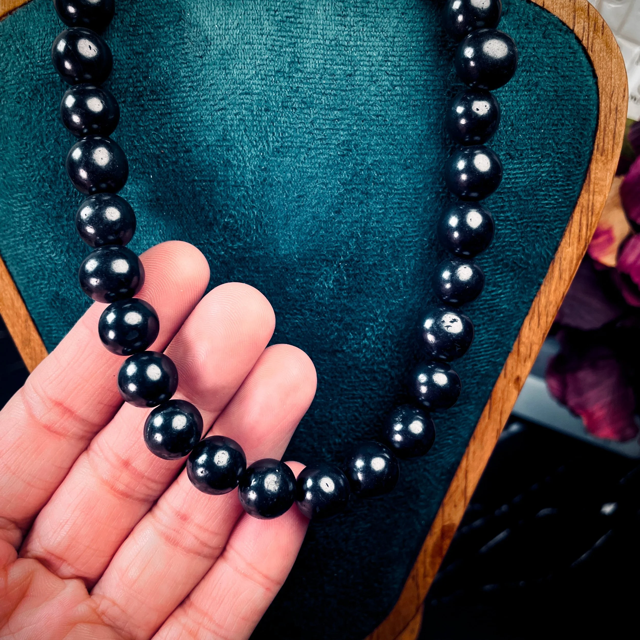 Shungite Bead Necklace for Protection, Grounding, and EMF Shielding