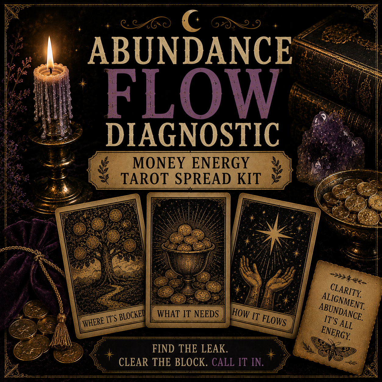 🌕 Abundance Flow Diagnostic – Money Energy Tarot Spread Kit✨ (Digital Download)