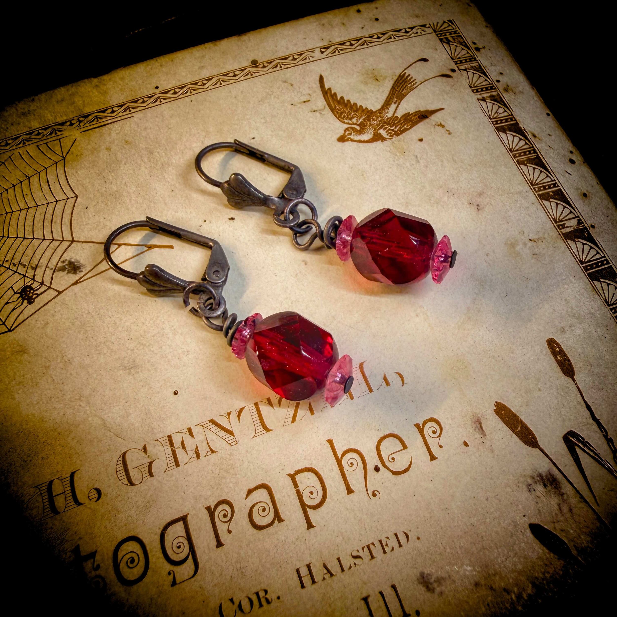 Vintage Ruby Glass Drop Earrings for Devotion
