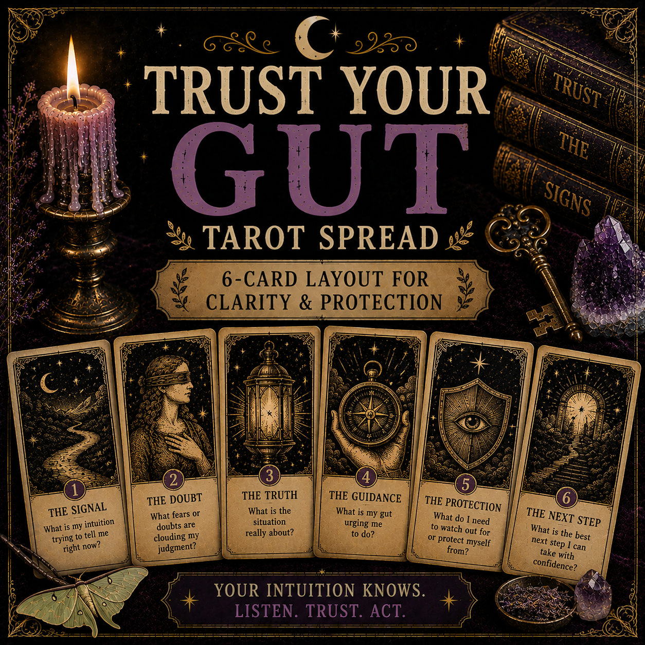 🔮 Trust Your Gut Tarot Spread – 6-Card Layout for Clarity & Protection ✨ (Digital Download)