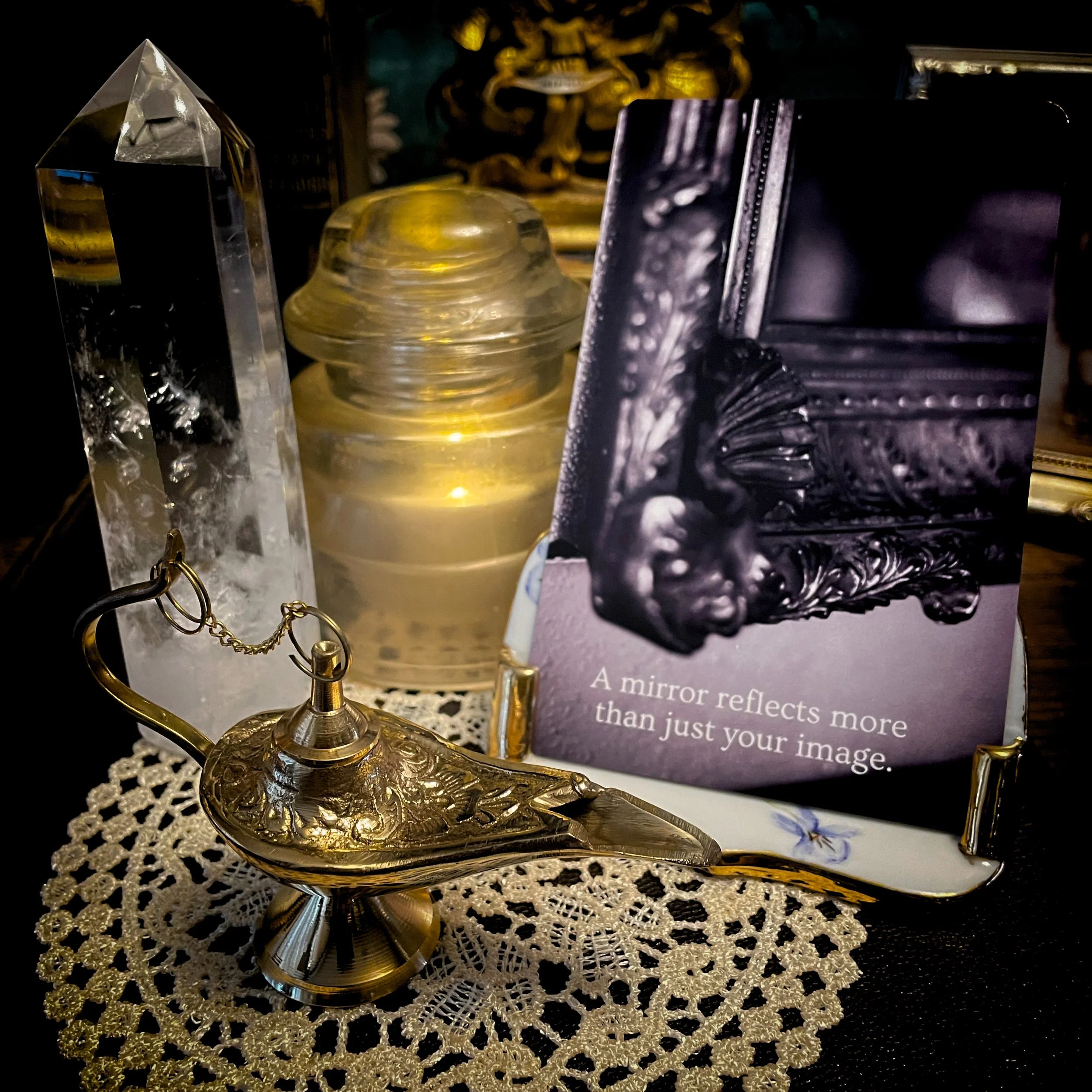 Clear Quartz Generator Set — Focus & Clarity Ritual Station with Incense Burner & Light