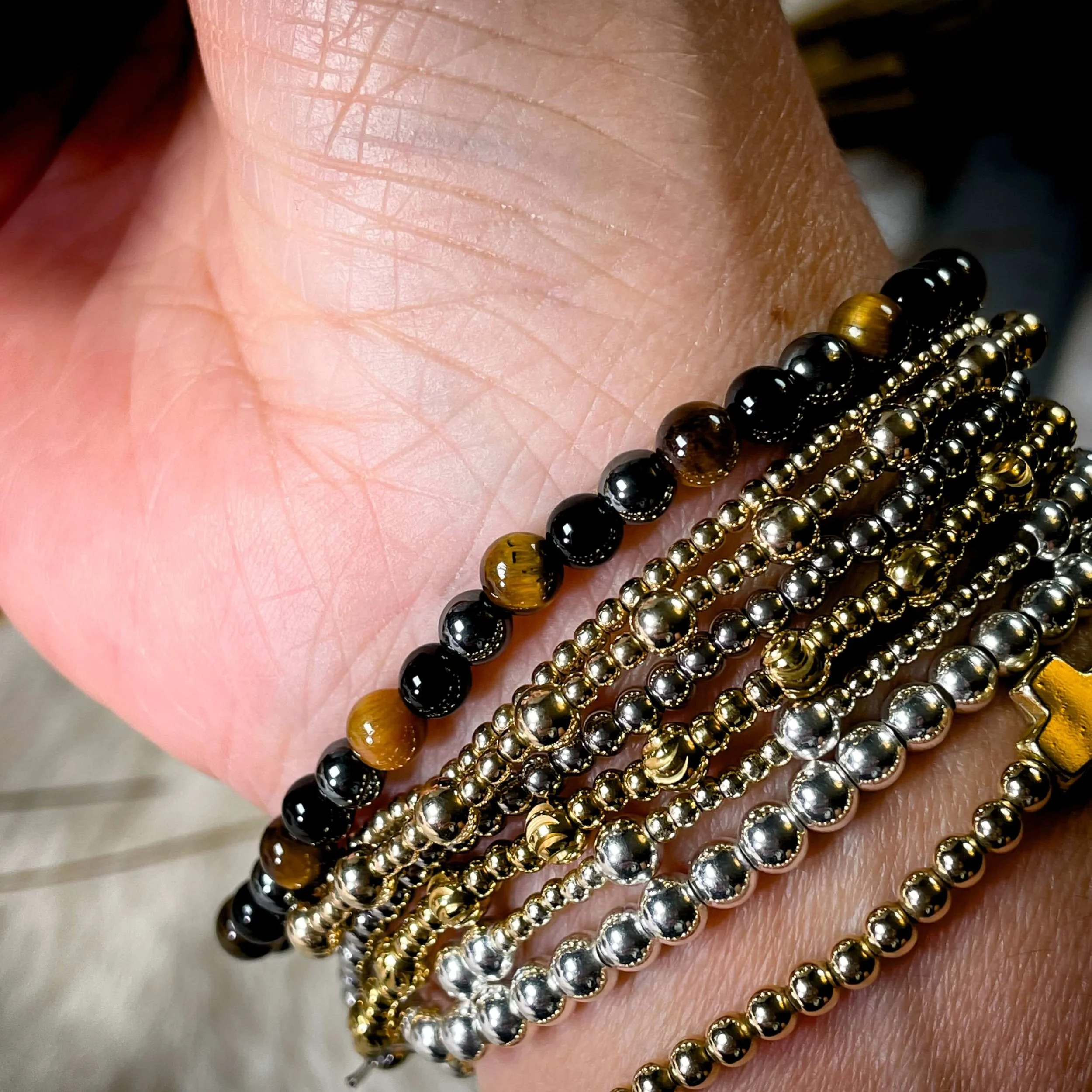 Natural Protection Bracelet with Tiger Eye, Black Onyx, and Hematite