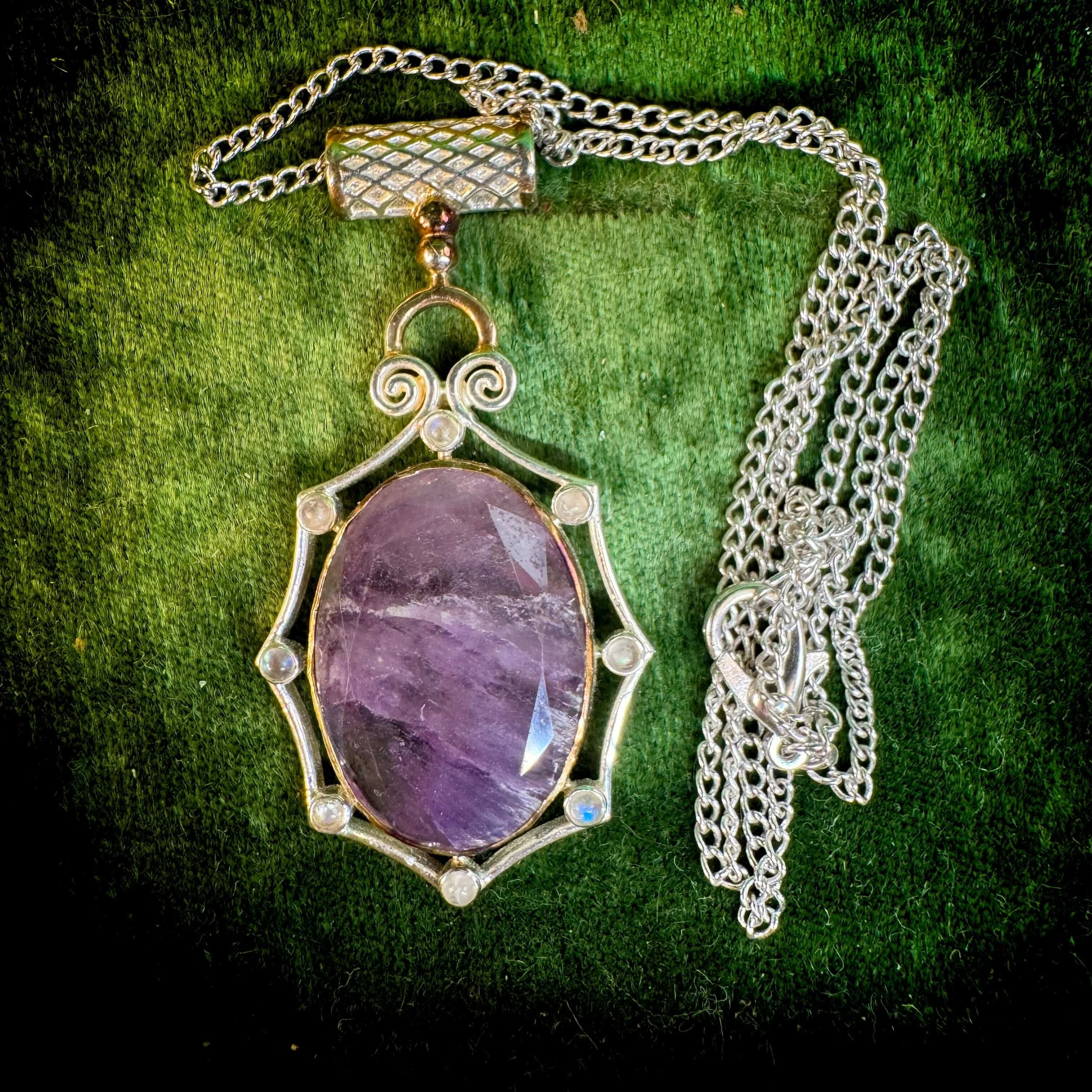 Sterling Silver Amethyst & Rainbow Moonstone Pendant 3.jpg