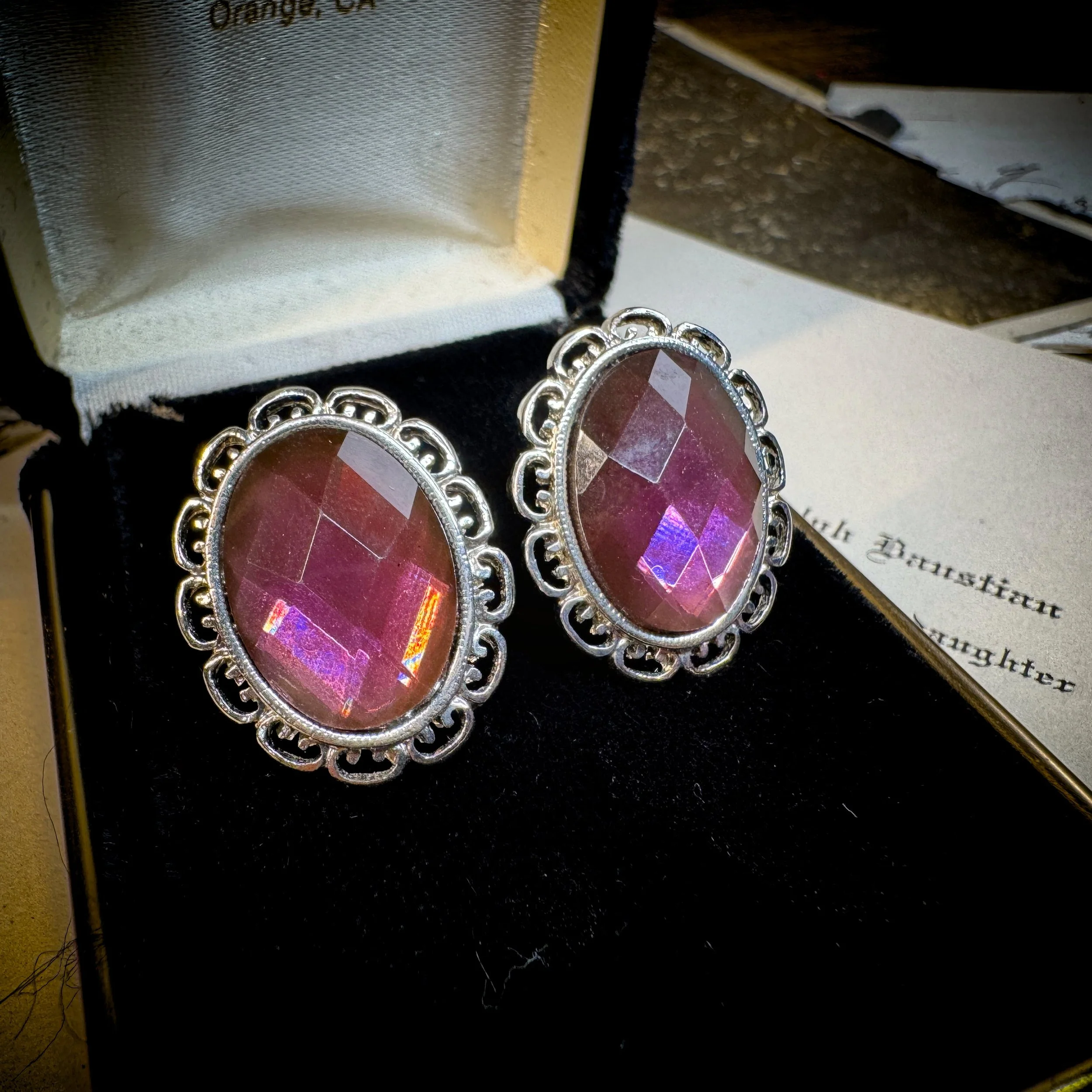 1928 Jewelry Faux Amethyst Button Earrings 6.jpg