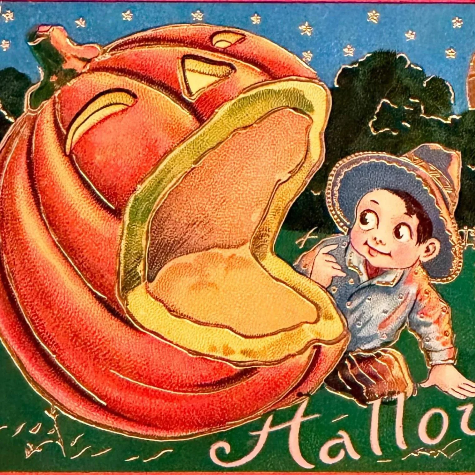 Ho! For a Merry Halloween Antique Postcard