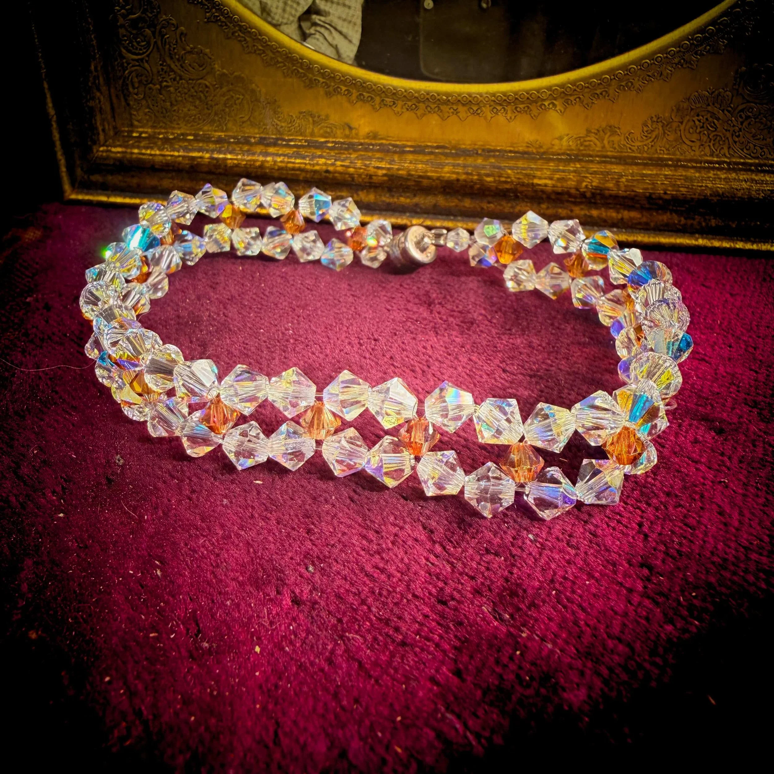 Vintage AB Beaded Bracelet with Amber Colored Accents