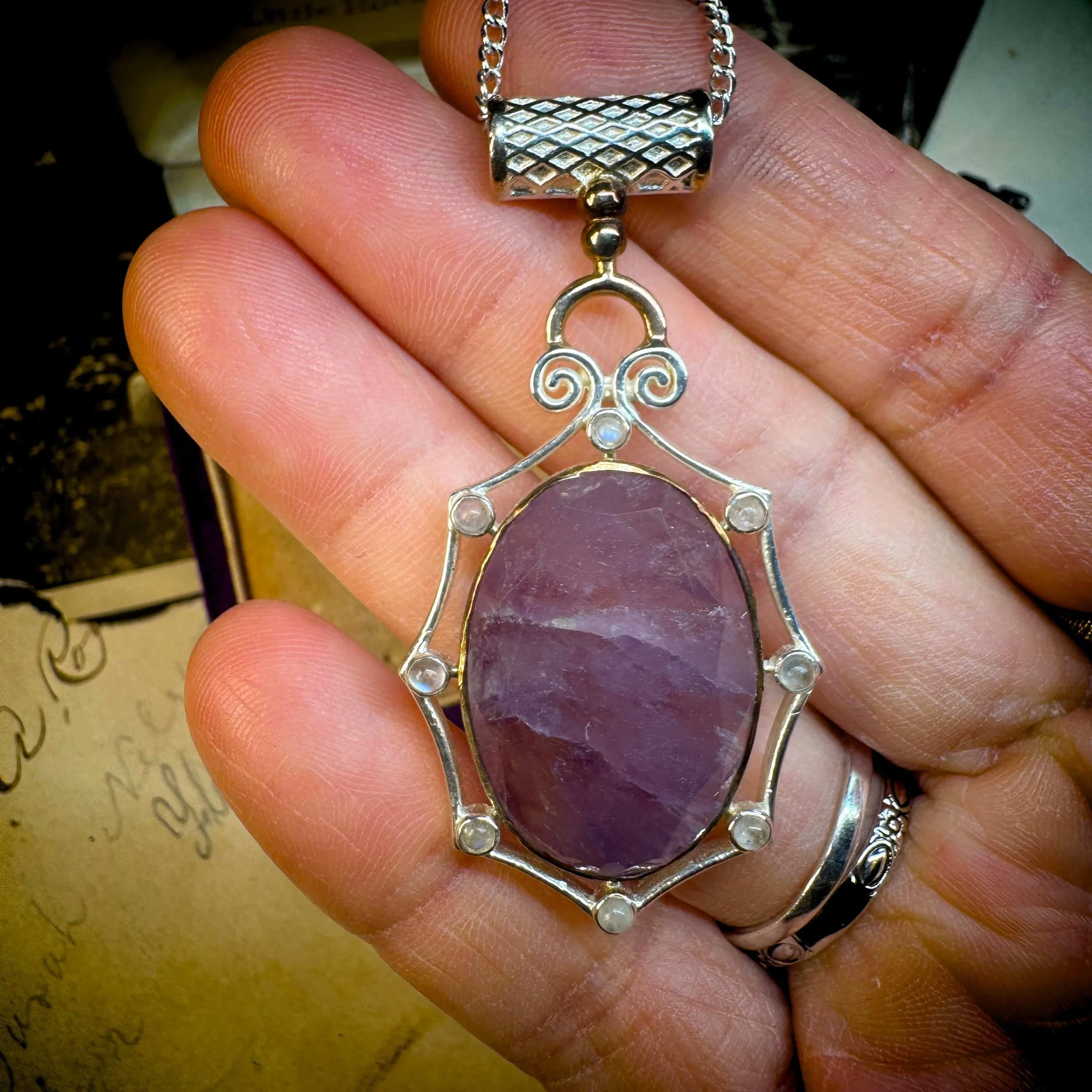 Sterling Silver Amethyst & Rainbow Moonstone Pendant 10.jpg