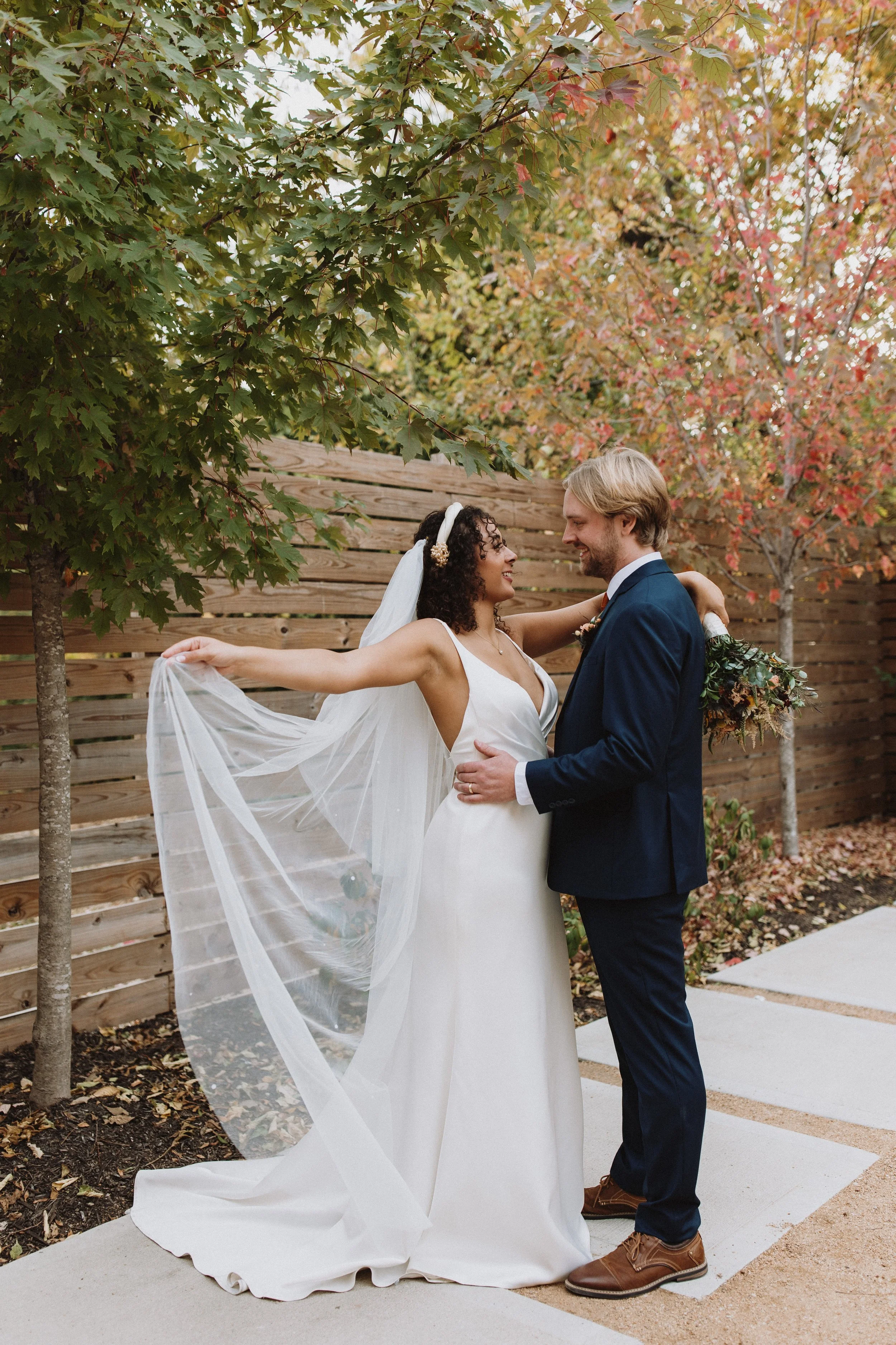 Bride and Groom getting ready at the outdoor wedding venue