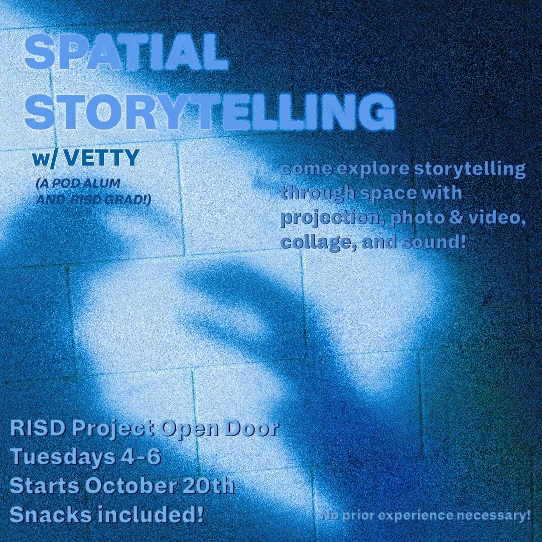 SPATIAL STORYTELLING: Reading Between the Lines 

Tuesday Afternoons, 4:00 pm - 6:00 pm 
Starting October 20th and ending on December 8th 
(7 sessions, Class Dates: 10/20, 10/27, 11/3, 11/10, 11/24, 12/1, 12/8)

Class takes place at the Project Open 