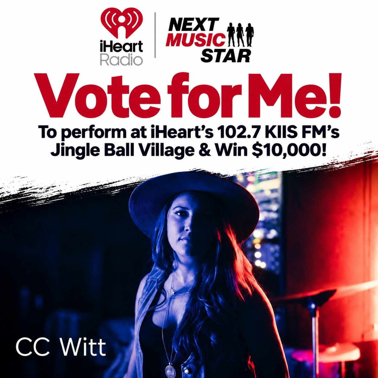 🚨Y&rsquo;ALL! 

I&rsquo;m in the running for iHeartRadio&rsquo;s Next Music Star contest! &hearts;️🎶

The grand prize includes $10,000, a performance at iHeartRadio&rsquo;s KIIS FM Jingle Ball Village in LA, radio airplay, and mentorship from Gramm