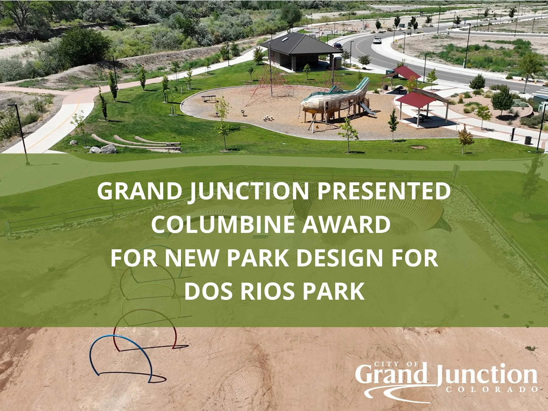 BIG NEWS! Dos Rios Park and the @gjparksandrec have been honored with the Columbine New Park Design Award! 🏆
This prestigious recognition celebrates projects that elevate the success and value of parks and recreation across Colorado. 
As a feature