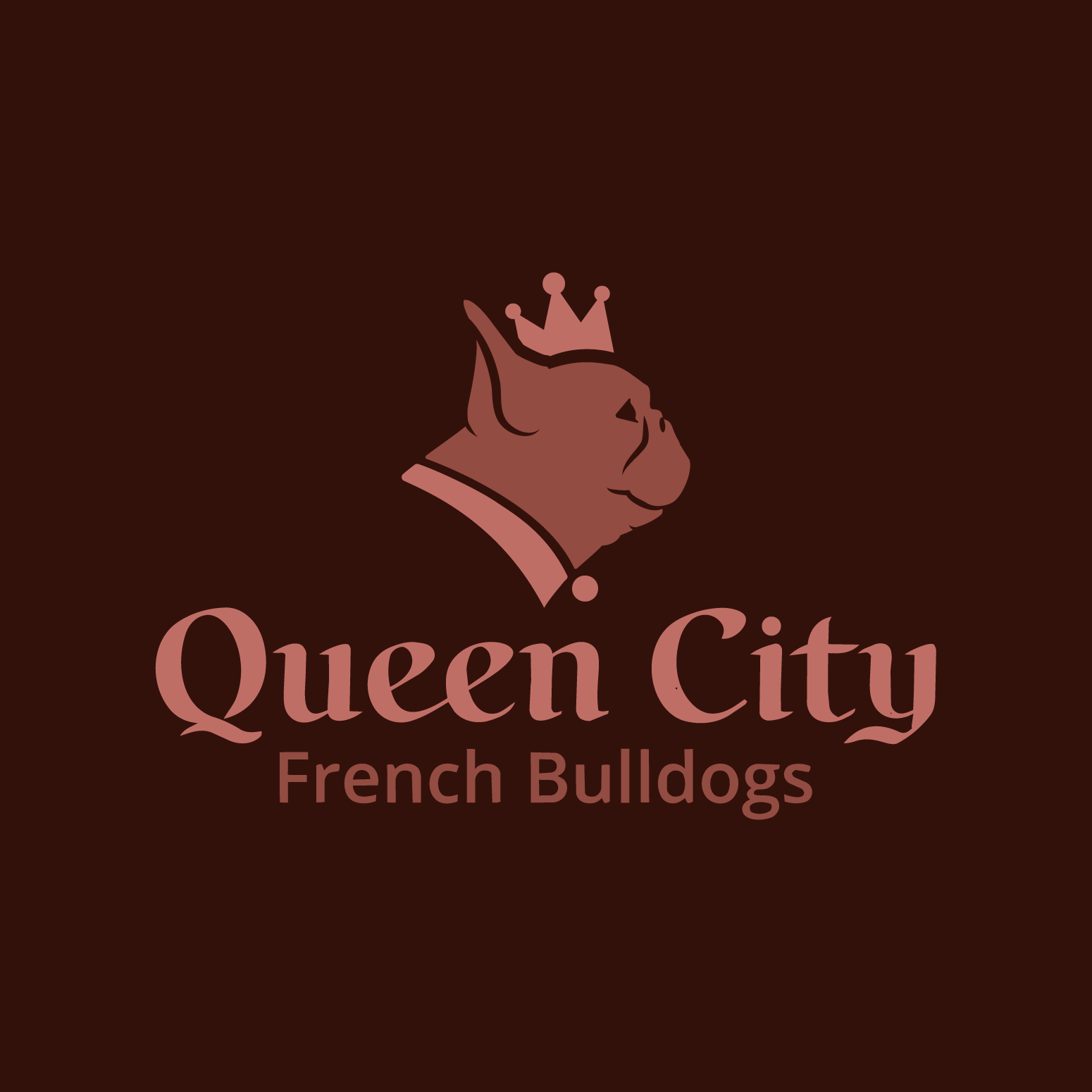 Logo for Queen City French Bulldogs featuring a profile of a French Bulldog wearing a crown.