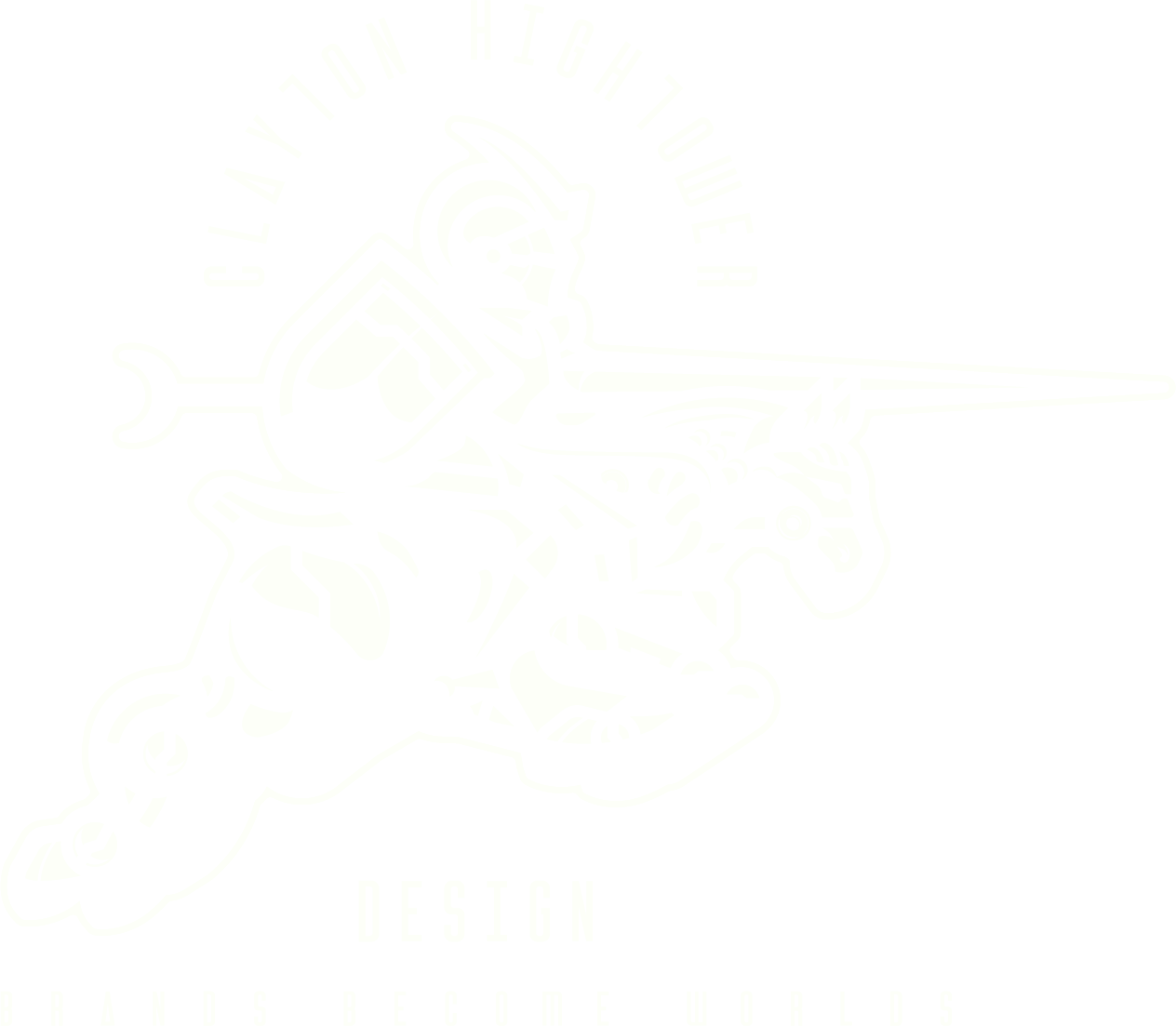 An image of a knight riding a cyborg horse with Clayton Hightower Design wrapped around the top..