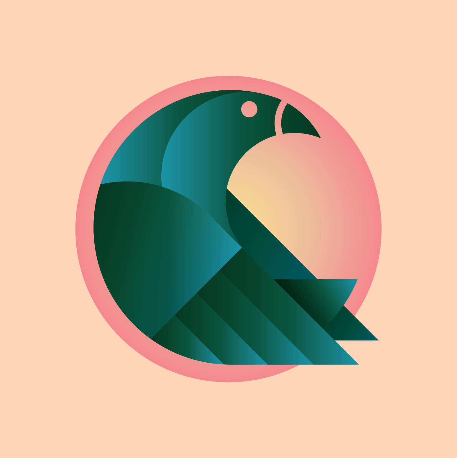 Abstract geometric illustration of a parrot with a pink background