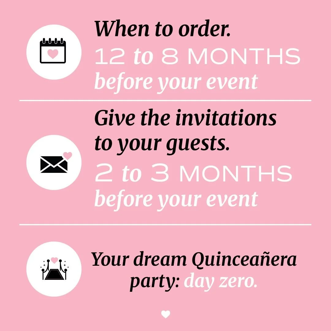 Planning a Quincea&ntilde;era requires perfect timing, especially when it comes to your stationery. 📄✨ 

To ensure a smooth, stress-free experience and give your guests plenty of time to plan, we recommend starting the process 8 to 18 months in adva